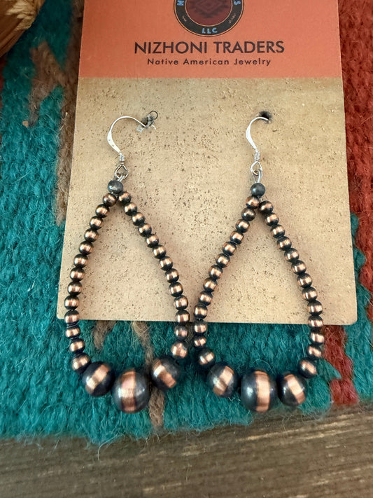Handcrafted Copper Beaded Dangle Hoop Earrings Nizhoni Traders LLC