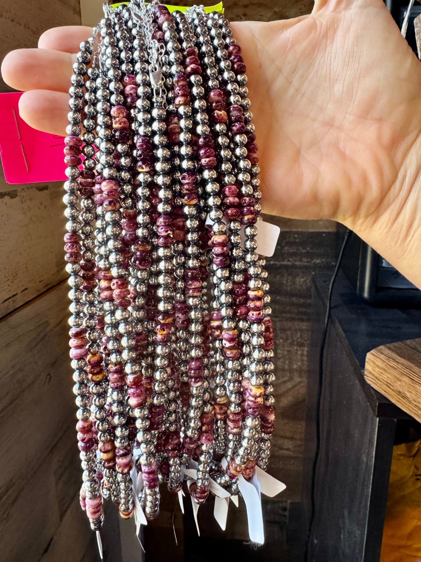 18-Inch Sterling Silver Pearl Necklace with Deep Purple Spiny Oyster – (5mm) The Bijoux FAB Jewelry