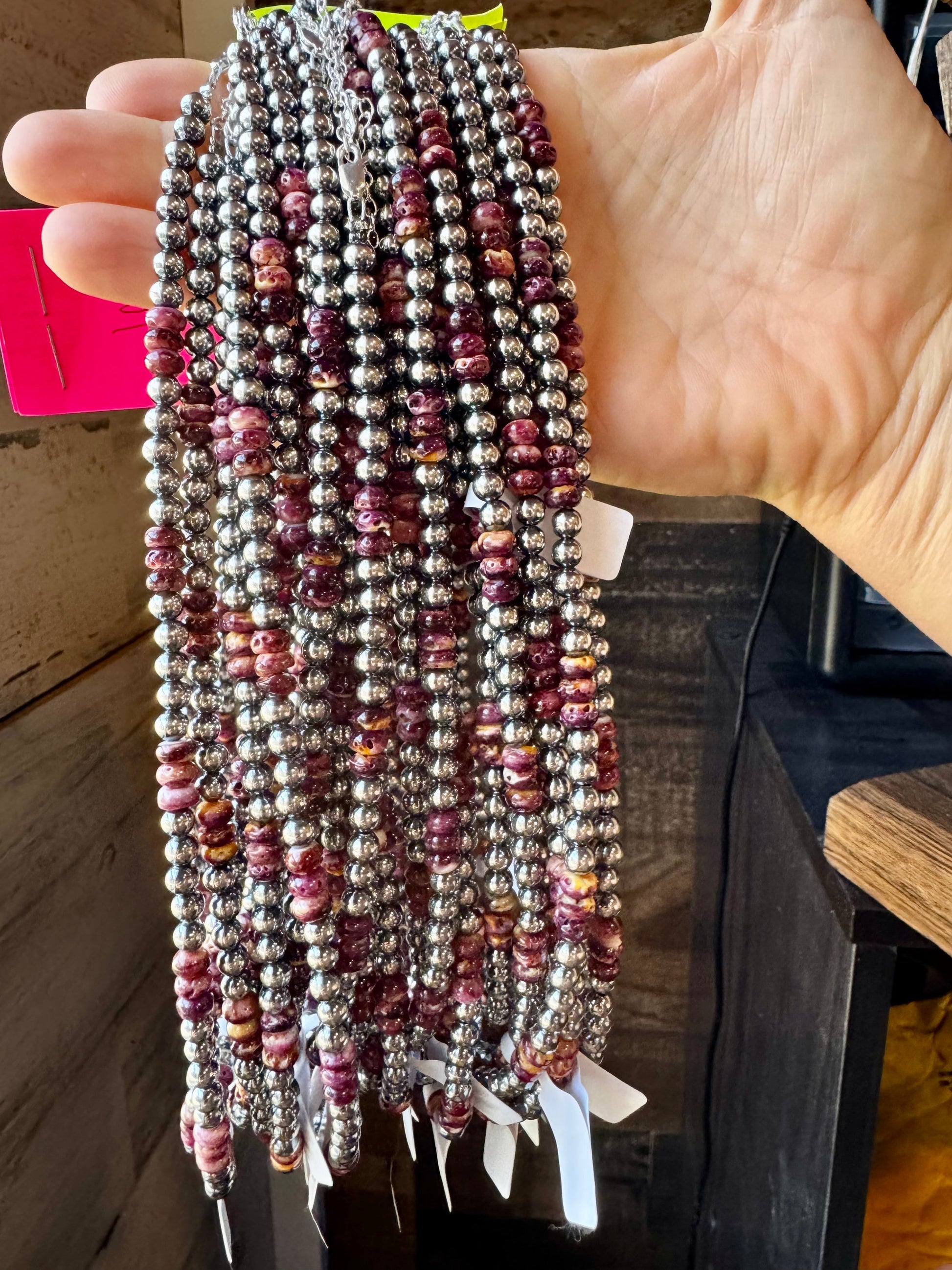 18-Inch Sterling Silver Pearl Necklace with Deep Purple Spiny Oyster – (5mm) The Bijoux FAB Jewelry