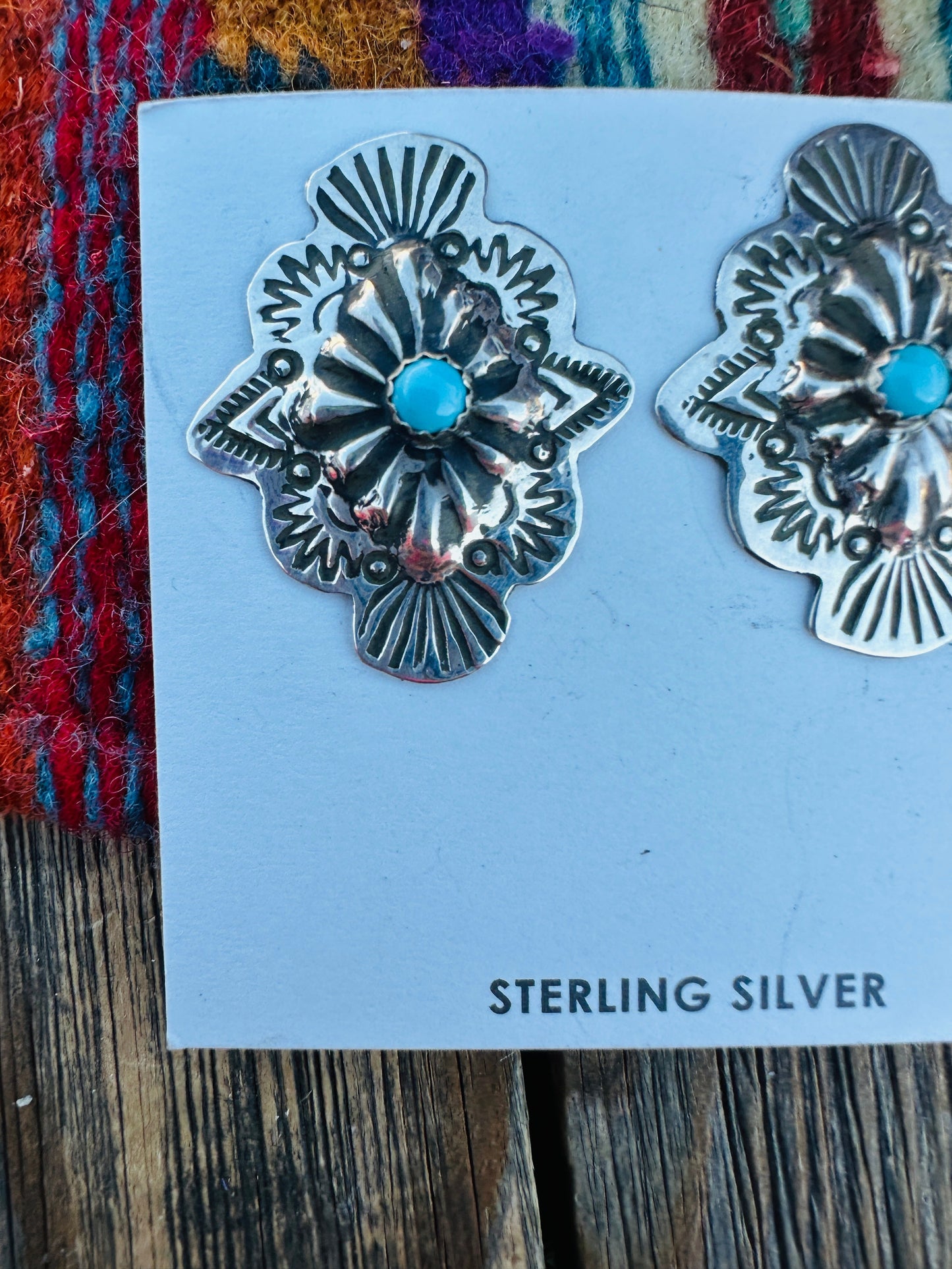 Handcrafted Turquoise & Sterling Silver Concho Post Earrings Nizhoni Traders LLC