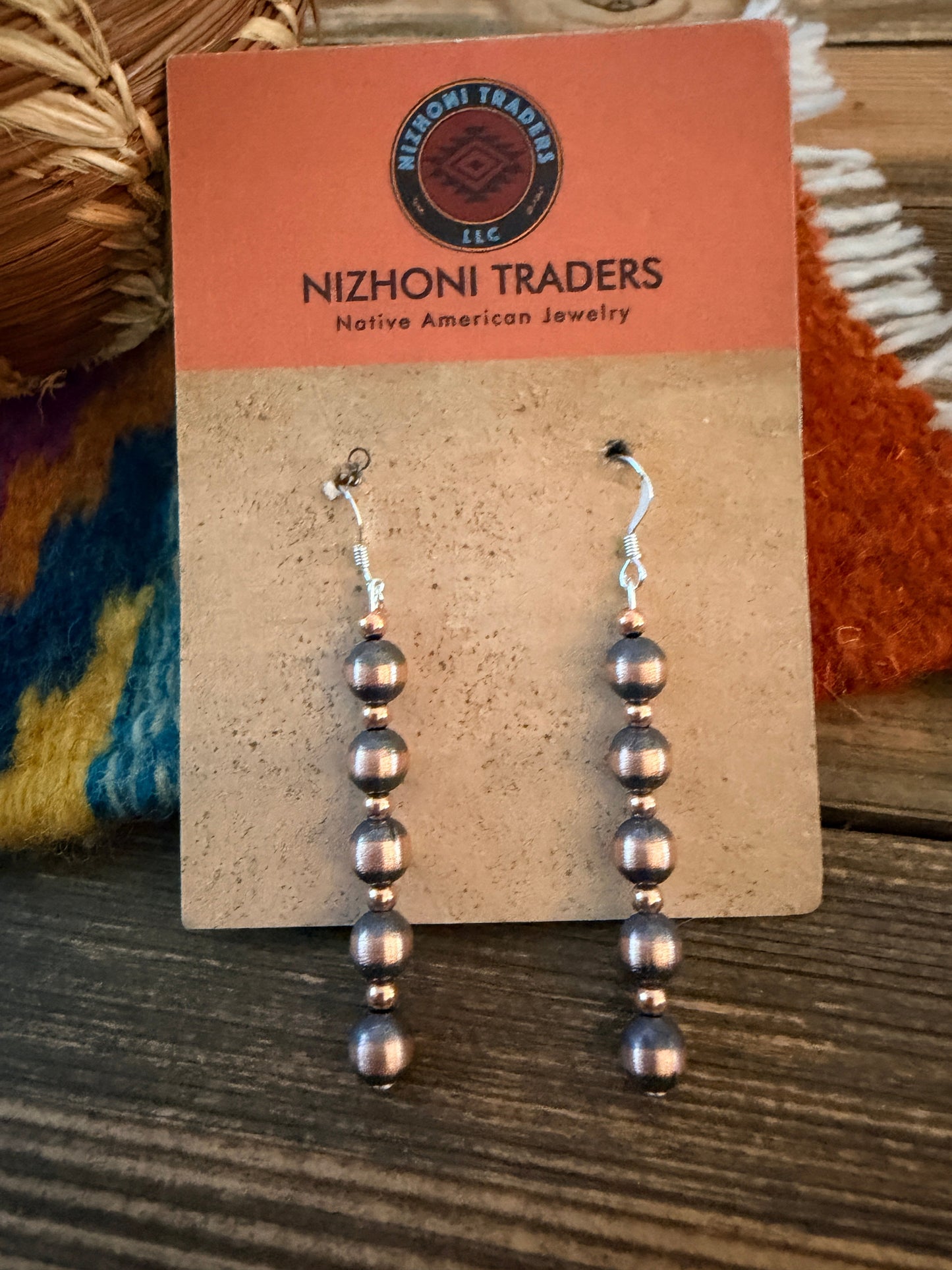 Handcrafted Copper Beaded Dangle Earrings Nizhoni Traders LLC