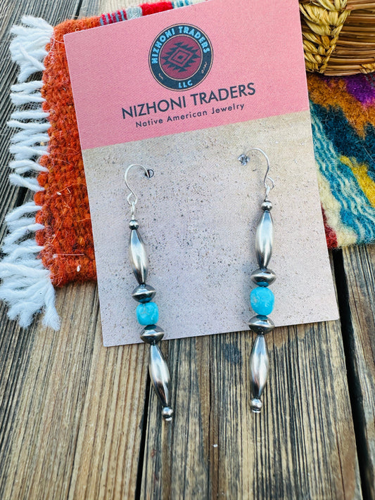 Handcrafted Turquoise & Sterling Silver Beaded Dangle Earrings Nizhoni Traders LLC