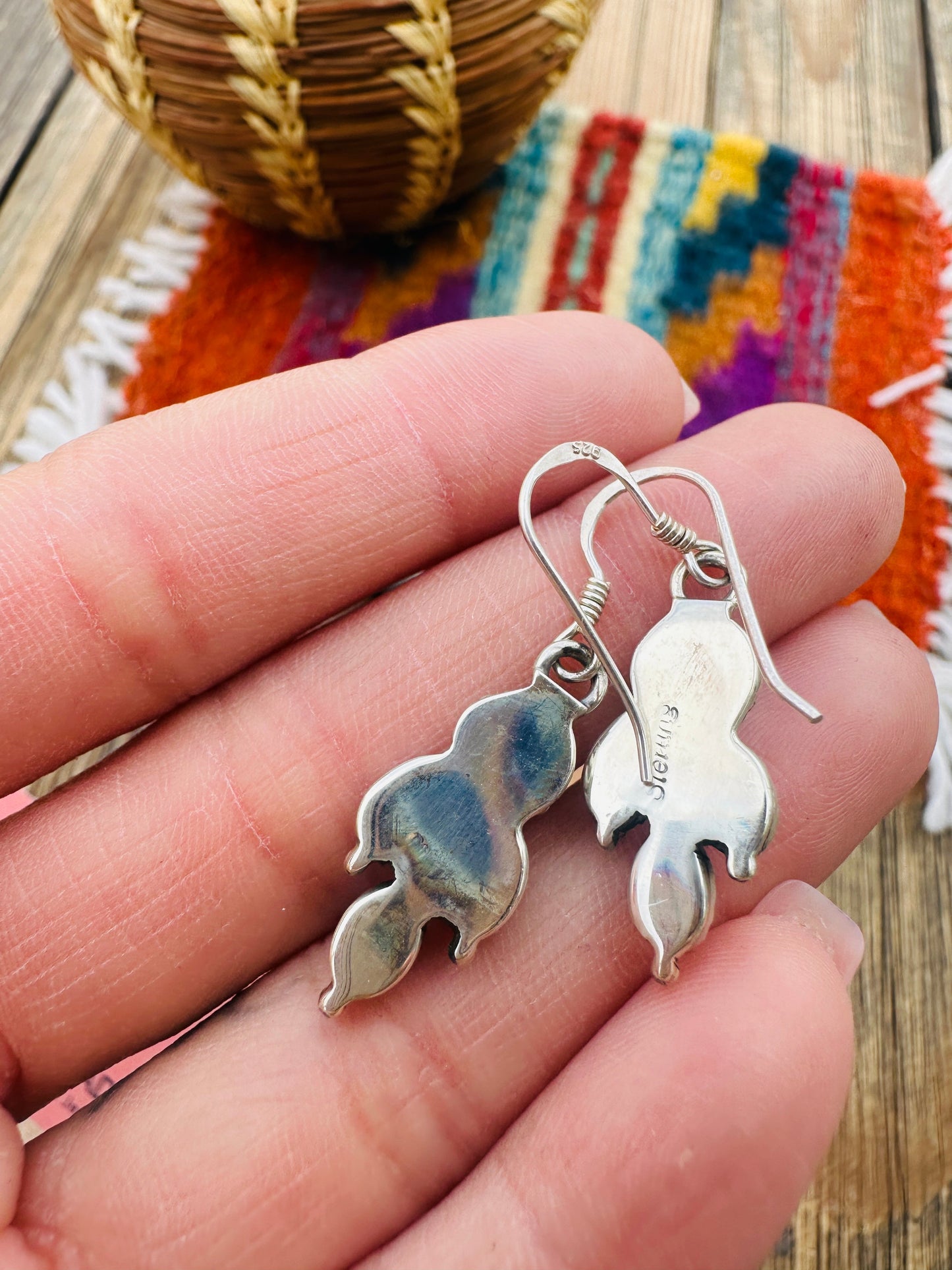 Handcrafted Coral & Sterling Silver Dangle Earrings Nizhoni Traders LLC