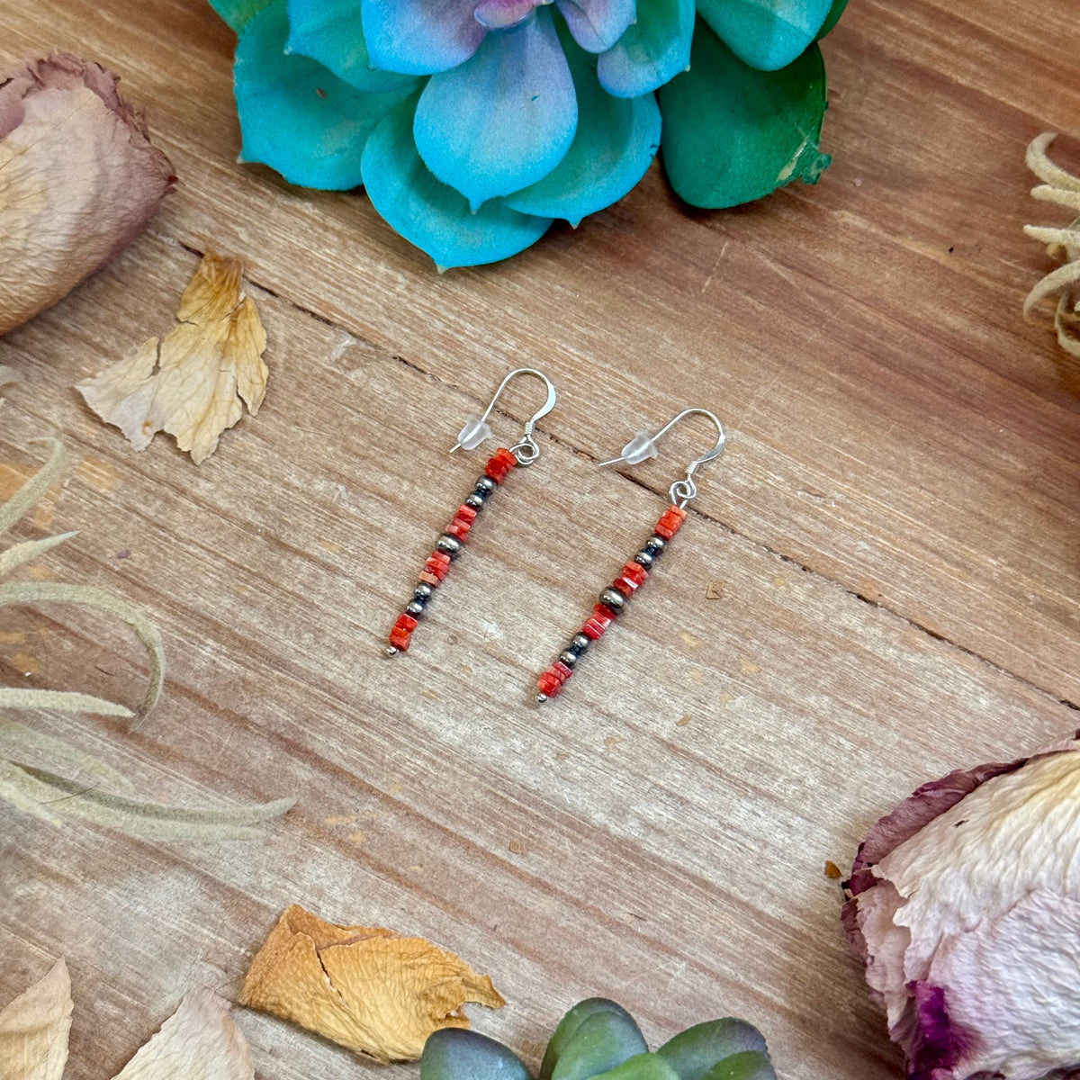 Red Spiny Oyster Cube Dangle Earrings The Bijoux FAB Jewelry
