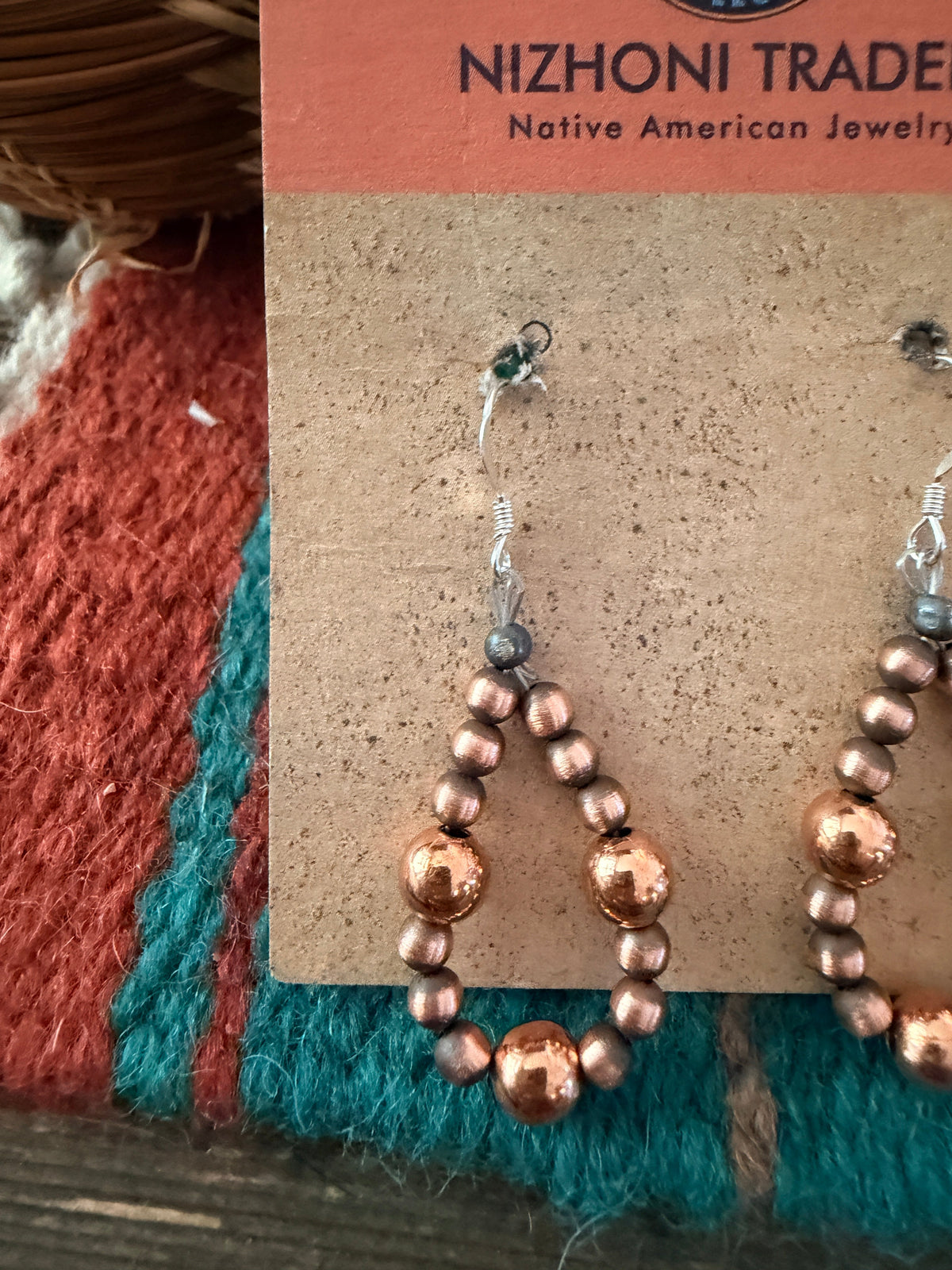 Handcrafted Copper Beaded Dangle Hoop Earrings Nizhoni Traders LLC