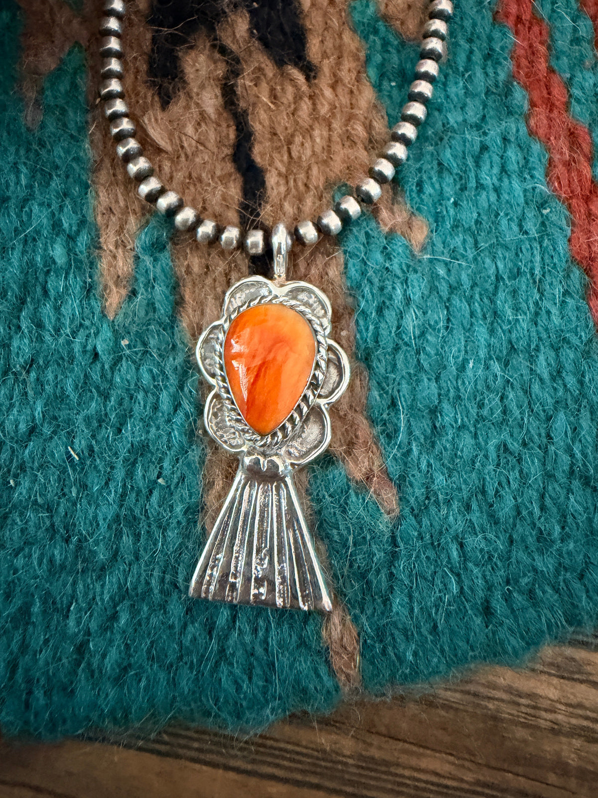 Handcrafted Sterling Silver & Orange Spiny Oyster Blossom Pendant by Joseph Martinez Nizhoni Traders LLC