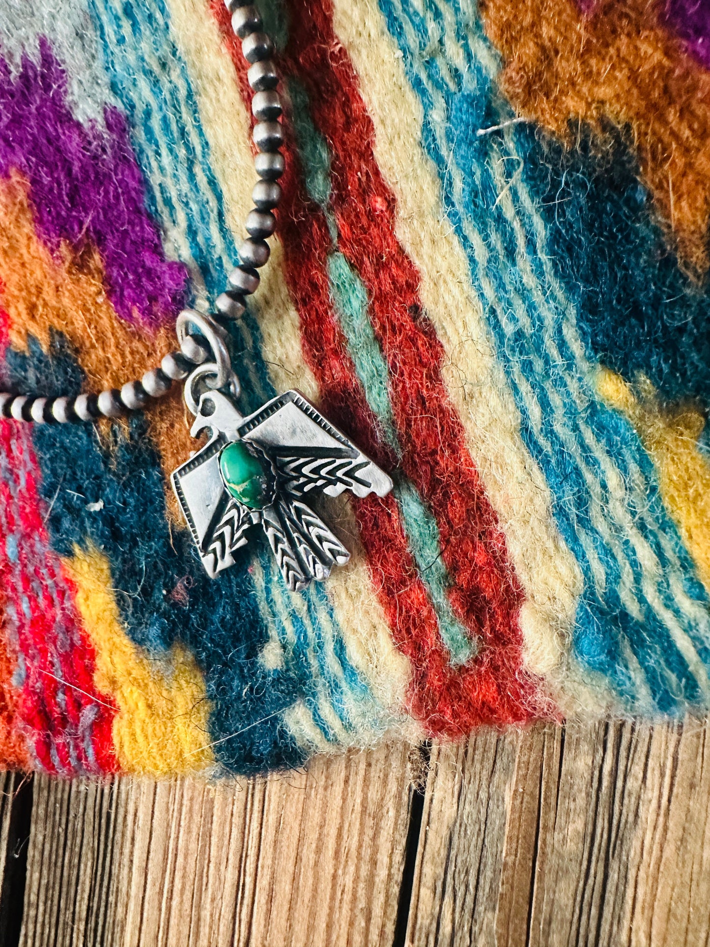 Handcrafted Sterling Silver & Sonoran Mountain Turquoise Thunderbird Pendant Nizhoni Traders LLC