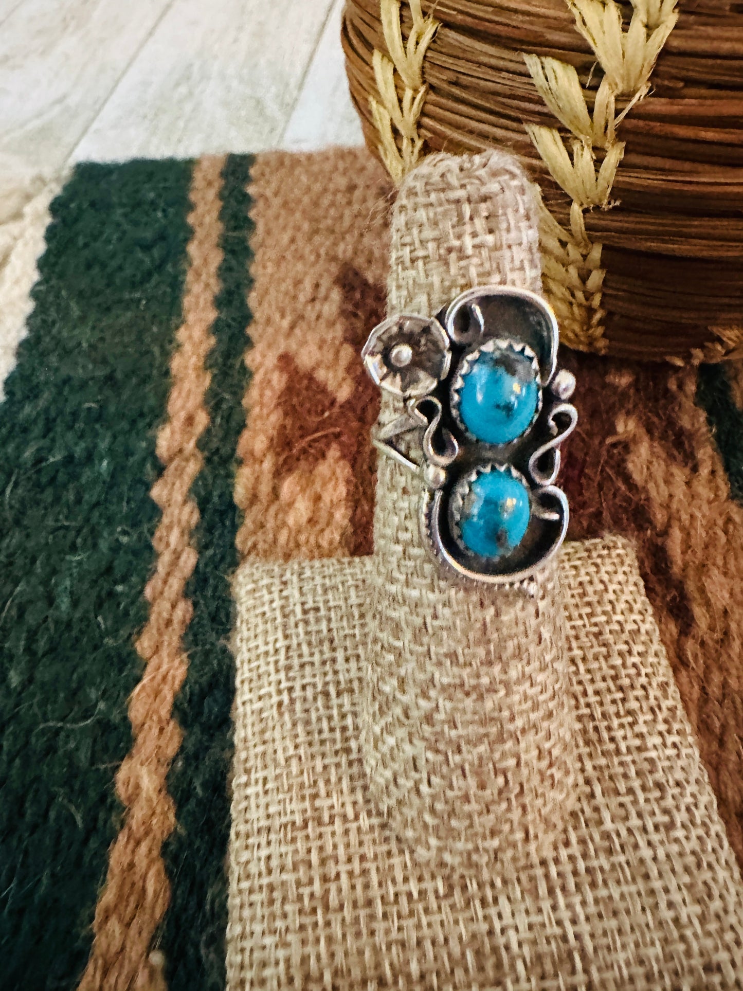 Old Pawn Handcrafted Turquoise & Sterling Silver Ring Size 5.5 Nizhoni Traders LLC