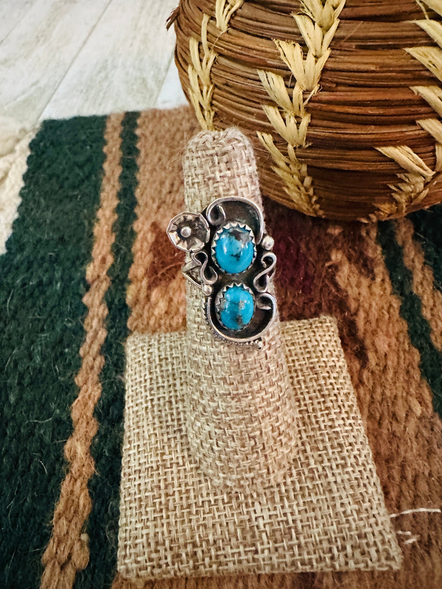 Old Pawn Handcrafted Turquoise & Sterling Silver Ring Size 5.5 Nizhoni Traders LLC