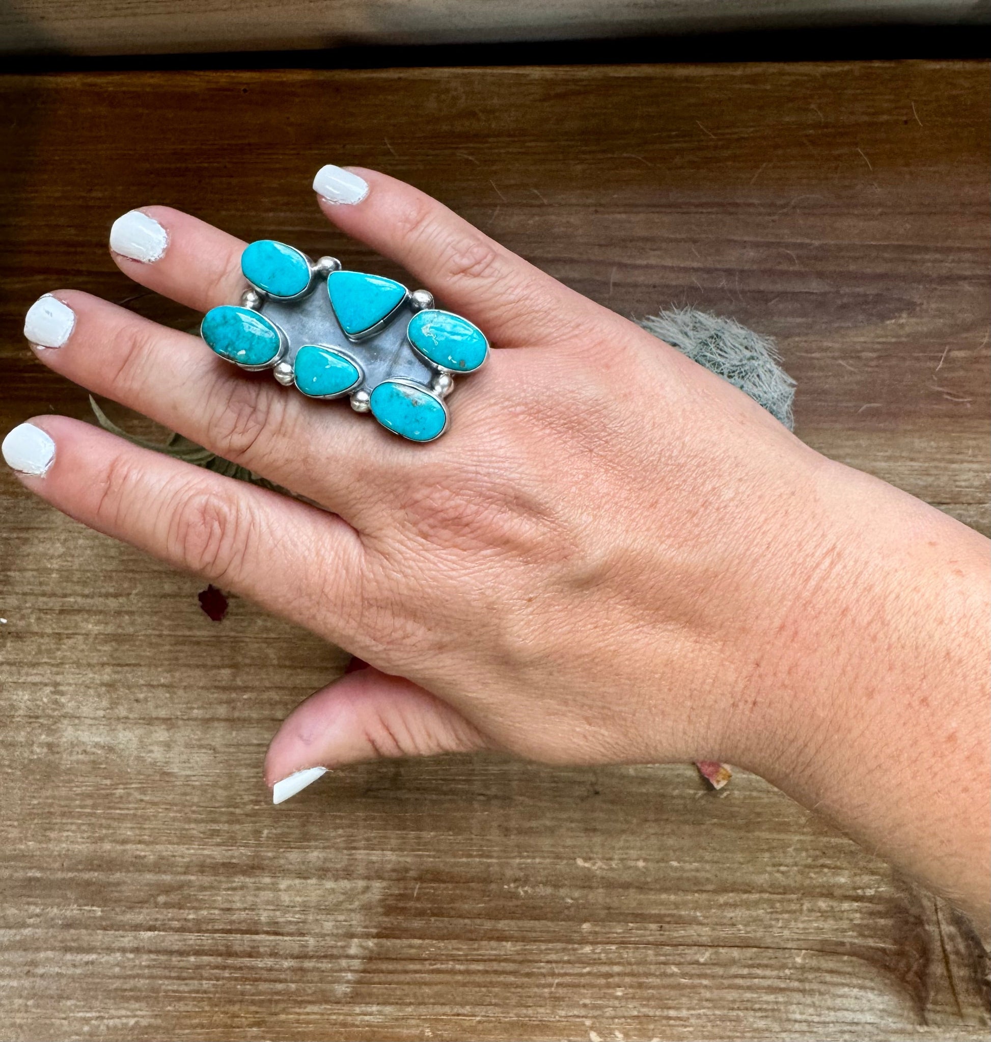 Long Ring- 6- Kingman turquoise ring and sterling silver The Bijoux FAB Jewelry
