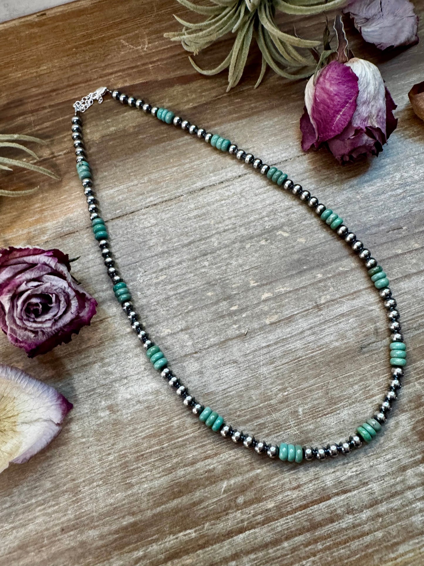 Green Turquoise & Sterling Silver Pearl Necklace – 5mm – Handmade by The Bijoux FAB – 19" The Bijoux FAB Jewelry