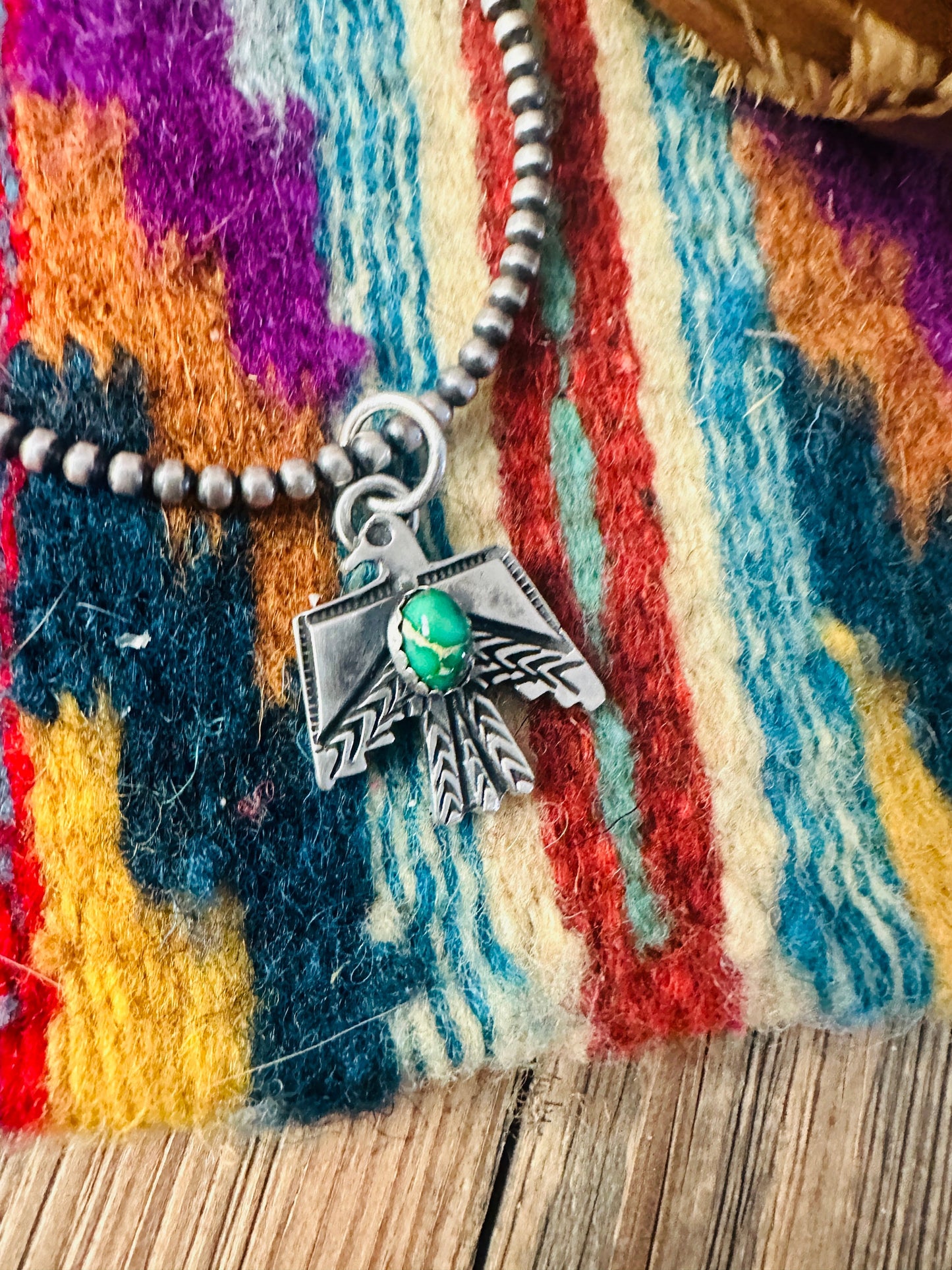 Handcrafted Sterling Silver & Sonoran Mountain Turquoise Thunderbird Pendant Nizhoni Traders LLC