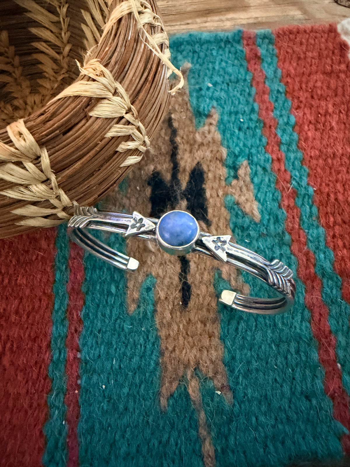 Handcrafted Sterling Silver & Lapis Arrow Cuff Bracelet Nizhoni Traders LLC