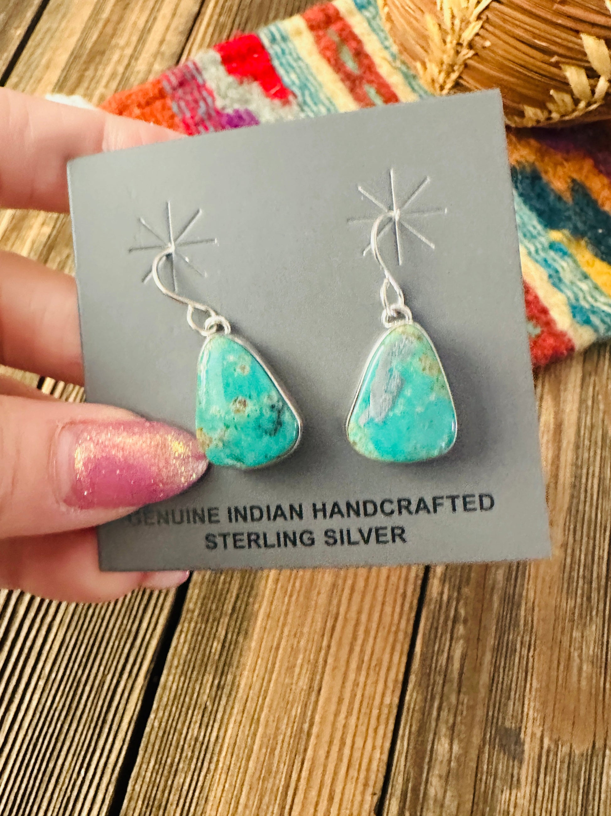 Handcrafted Turquoise & Sterling Silver Dangle Earrings Nizhoni Traders LLC