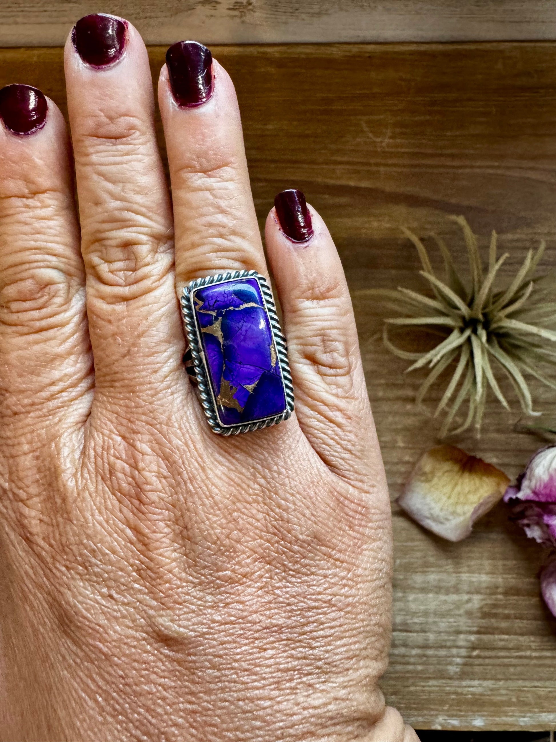 Purple Dahlia Ring – Sterling Silver – Native Made by M. Spencer – Size 8 The Bijoux FAB Jewelry