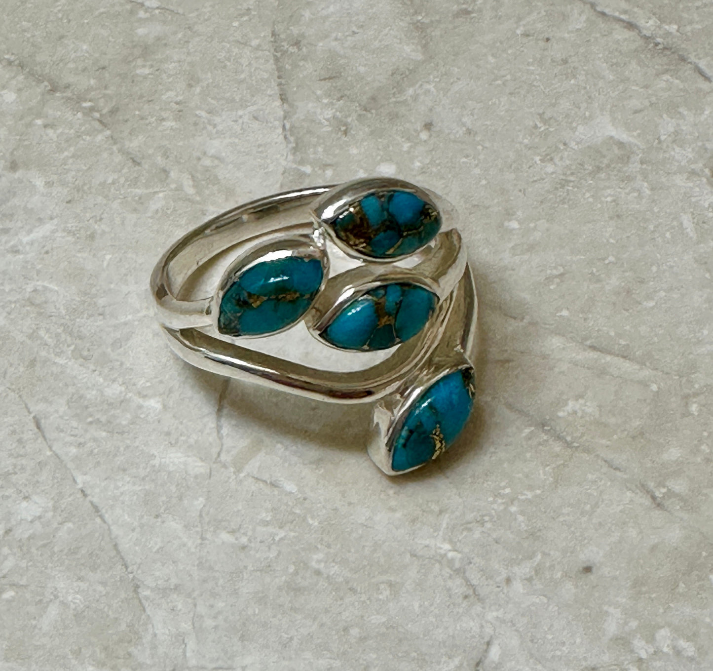 Four Stone Blue Copper Turquoise Sterling Silver Ring Size 9 #2 Nizhoni Traders LLC