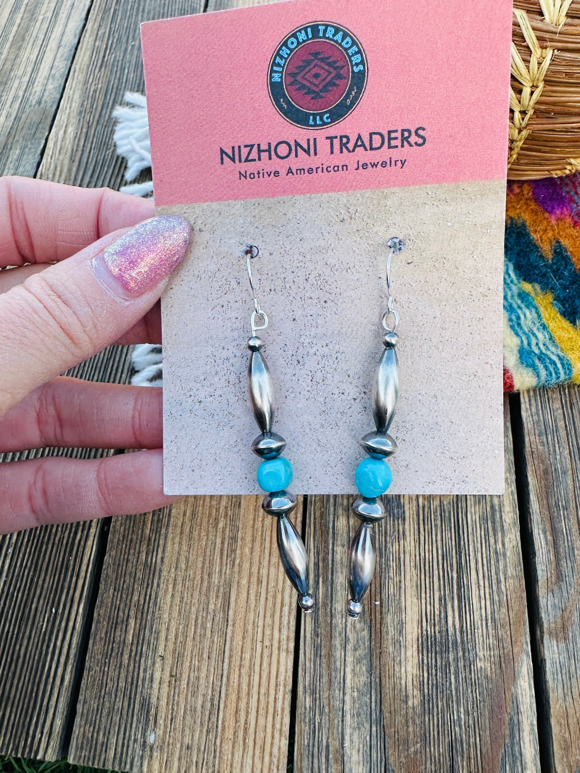 Handcrafted Turquoise & Sterling Silver Beaded Dangle Earrings Nizhoni Traders LLC