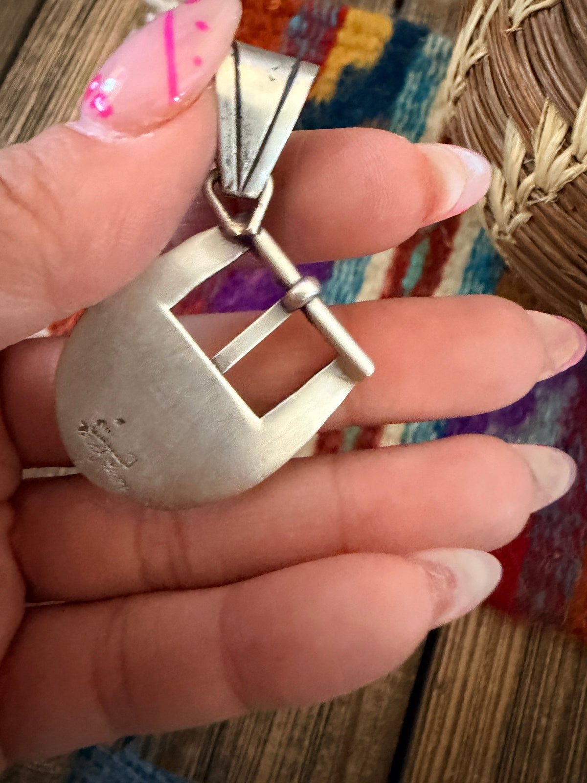 Handcrafted Sterling Silver & Turquoise Belt Buckle Pendant by Leroy James Nizhoni Traders LLC