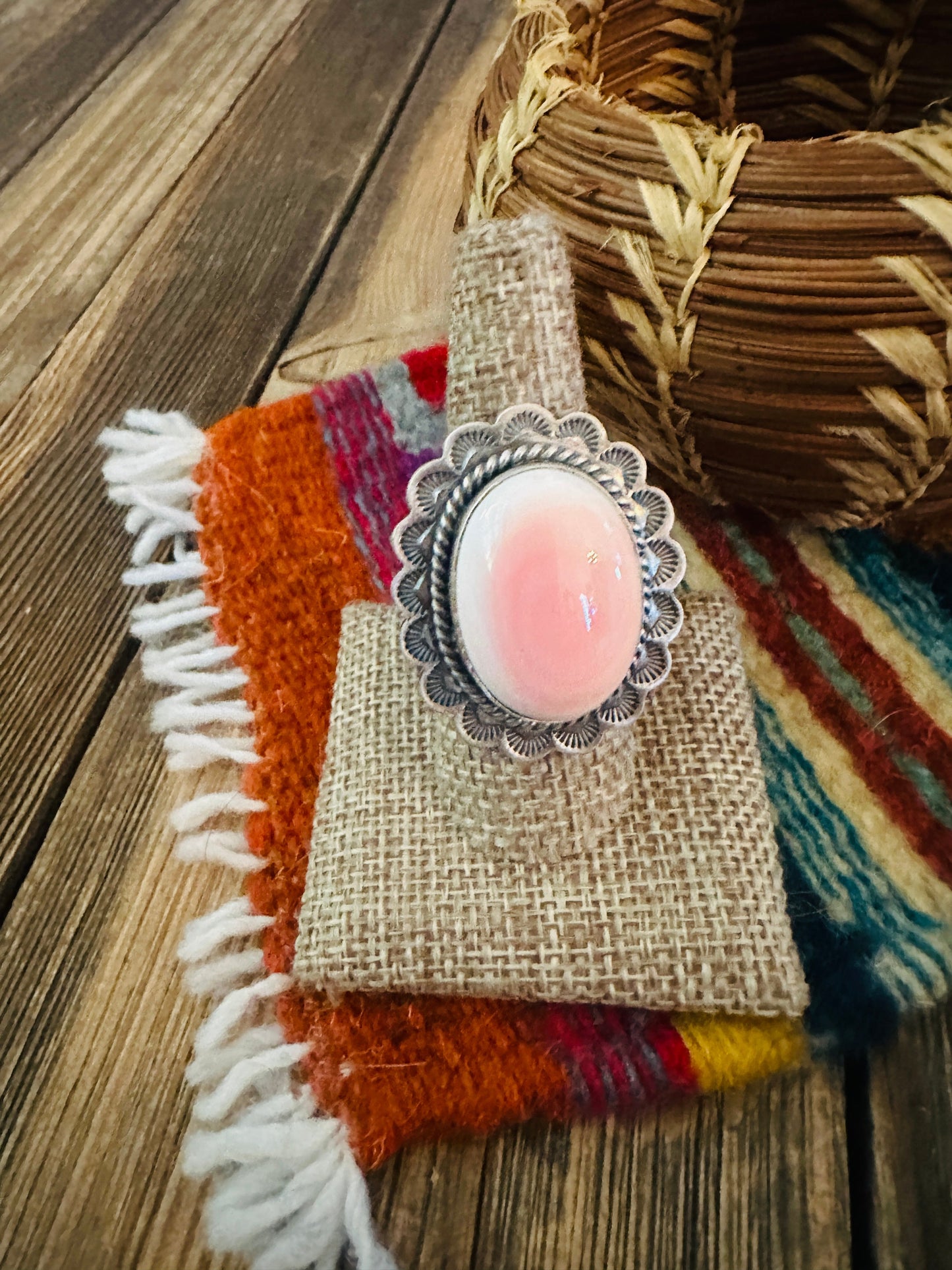 Handcrafted Queen Pink Conch & Sterling Silver Ring Size 8.75 Nizhoni Traders LLC