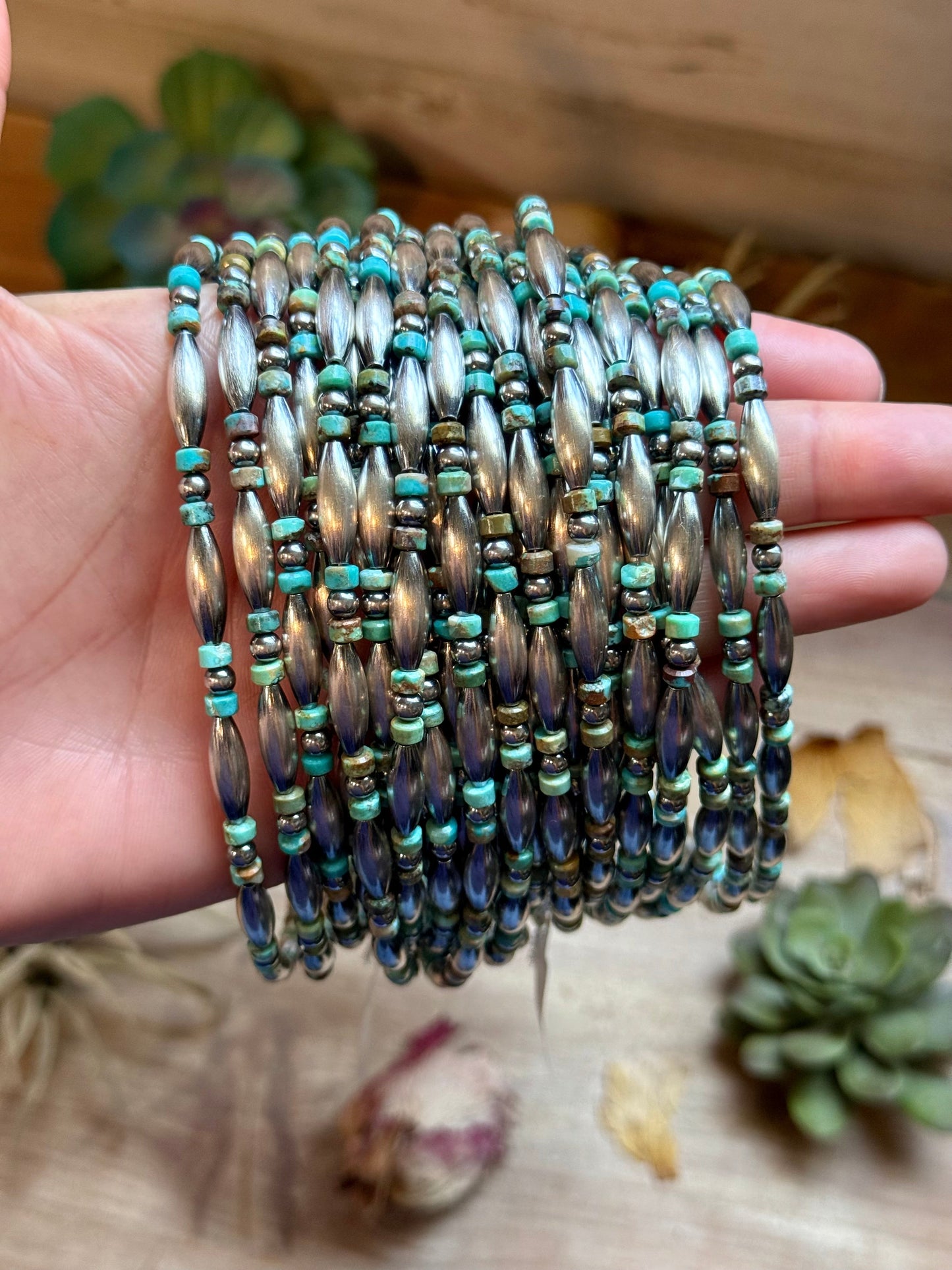 Blue-Green Turquoise Heishi & Sterling Silver Torpedo Choker The Bijoux FAB Jewelry