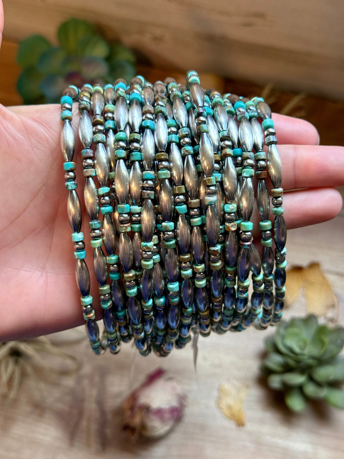 Blue-Green Turquoise Heishi & Sterling Silver Torpedo Choker The Bijoux FAB Jewelry