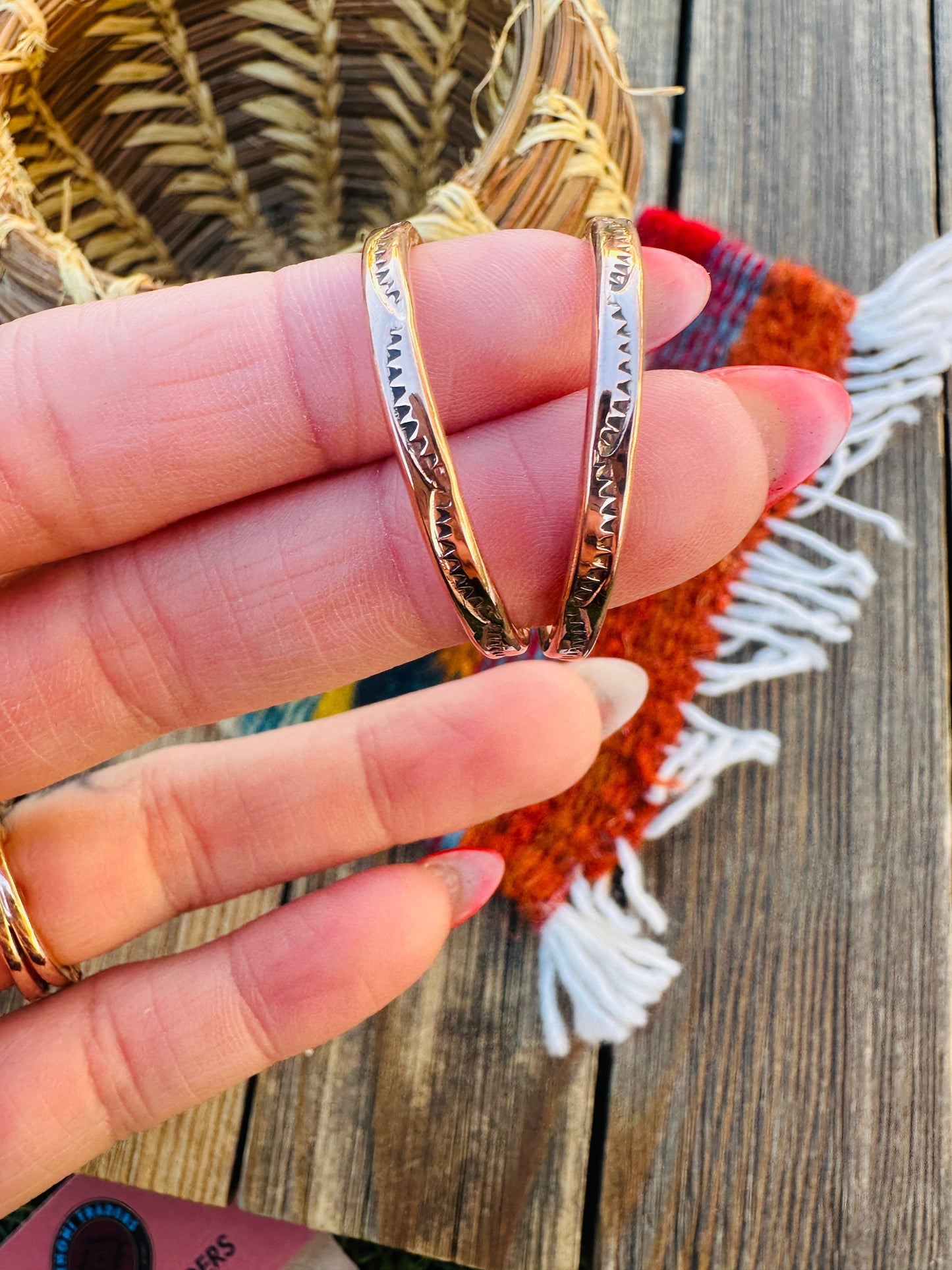 Hand Stamped Copper Hoop Earrings Nizhoni Traders LLC