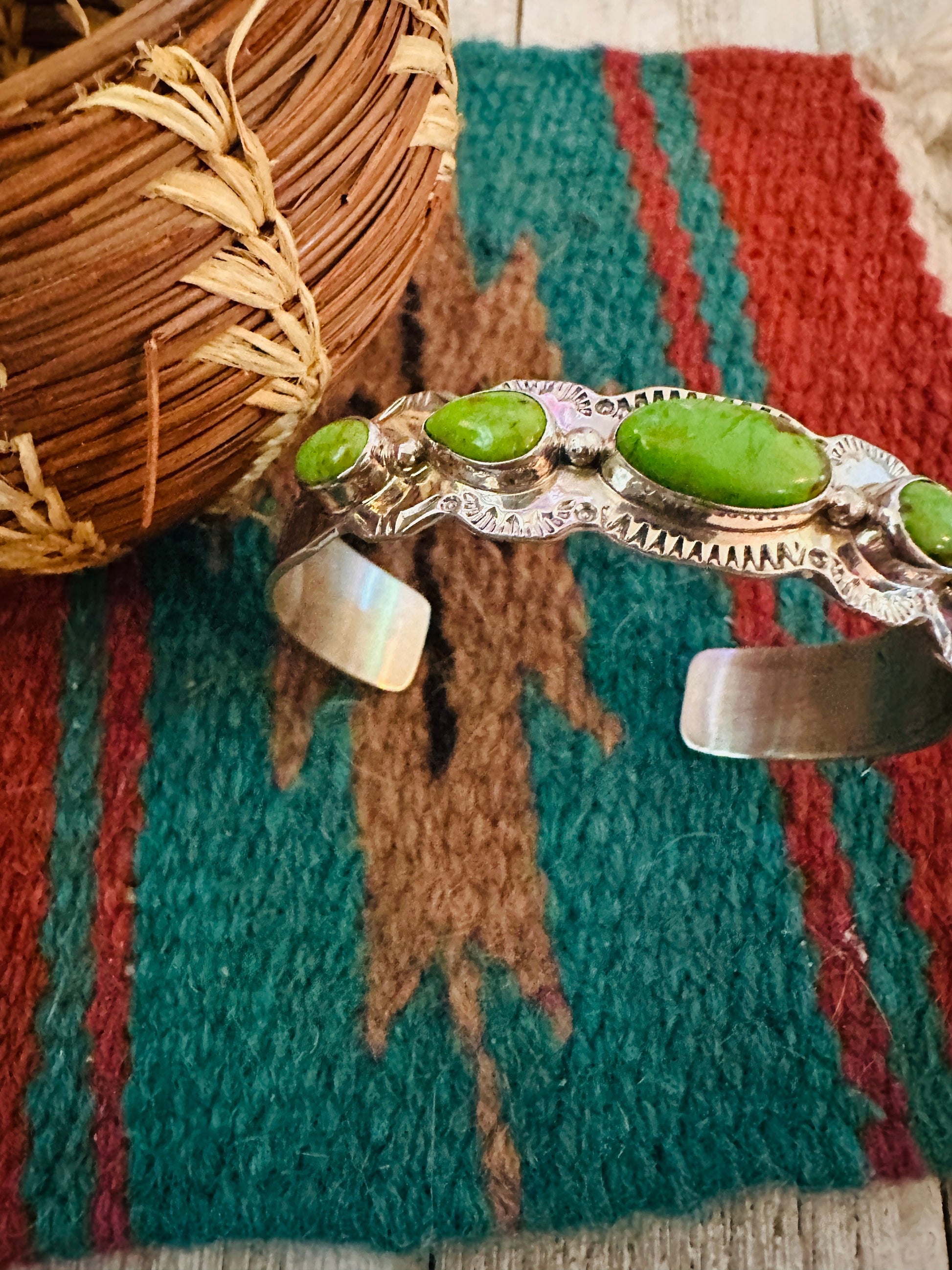 Handcrafted Green Kingman Turquoise & Sterling Silver Cuff Bracelet Nizhoni Traders LLC