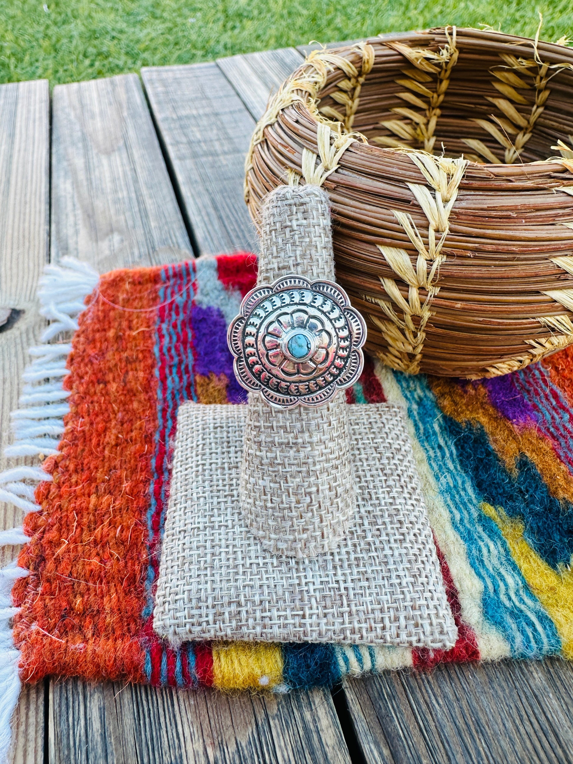 Handcrafted Turquoise & Sterling Silver Concho Ring Nizhoni Traders LLC