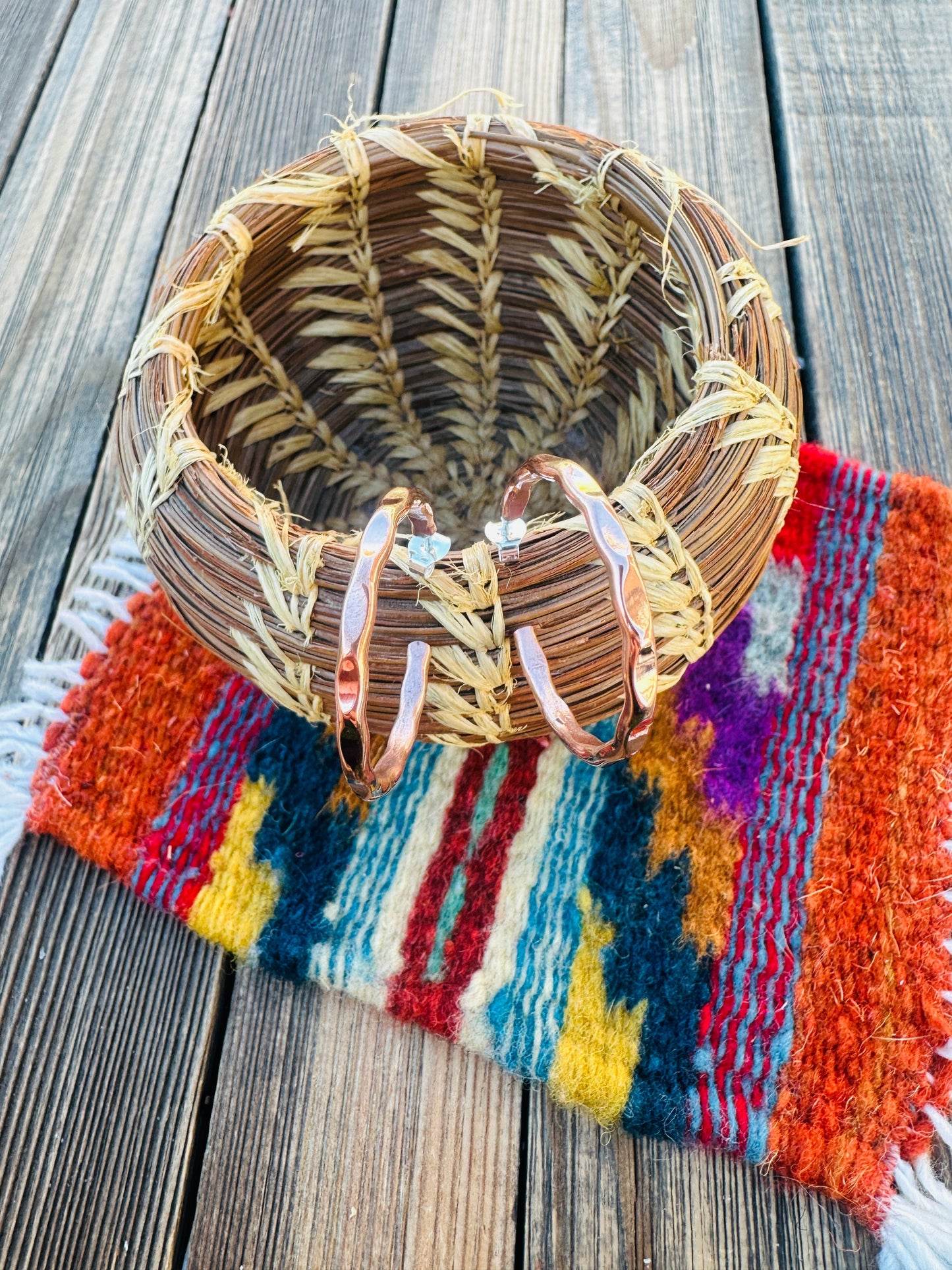 Handcrafted Hammered Copper Hoop Earrings Nizhoni Traders LLC