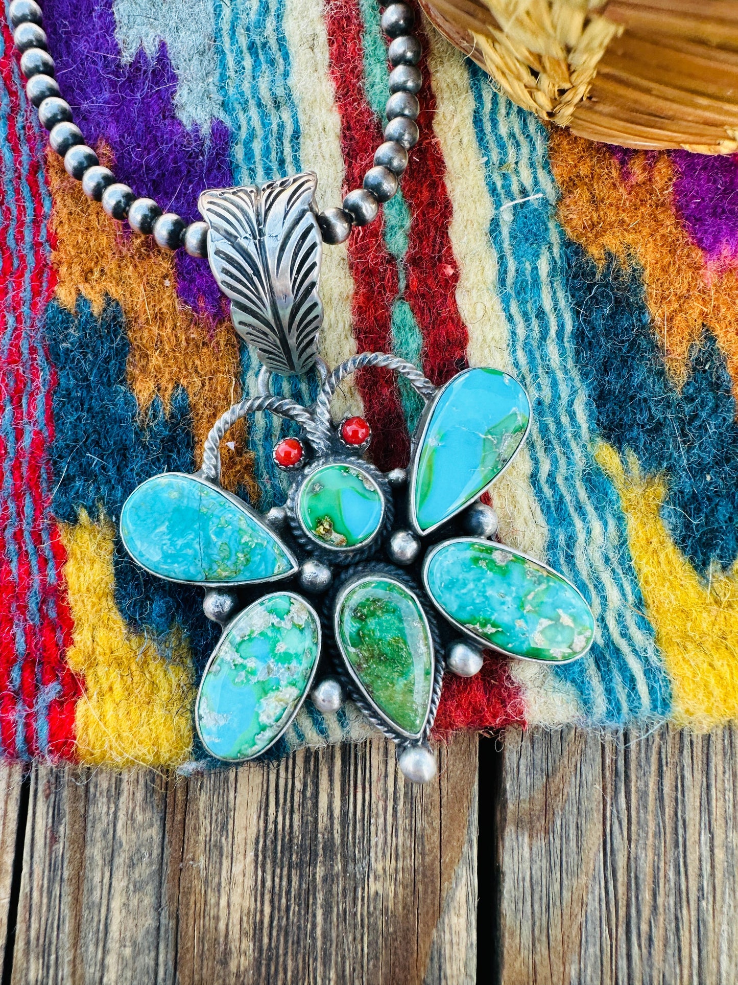 Handcrafted Sterling Silver, Turquoise & Coral Dragonfly Pendant by Emer Thompson Nizhoni Traders LLC