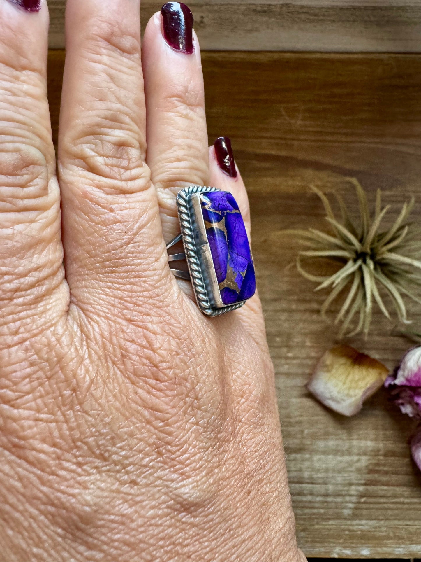 Purple Dahlia Ring – Sterling Silver – Native Made by M. Spencer – Size 8 The Bijoux FAB Jewelry
