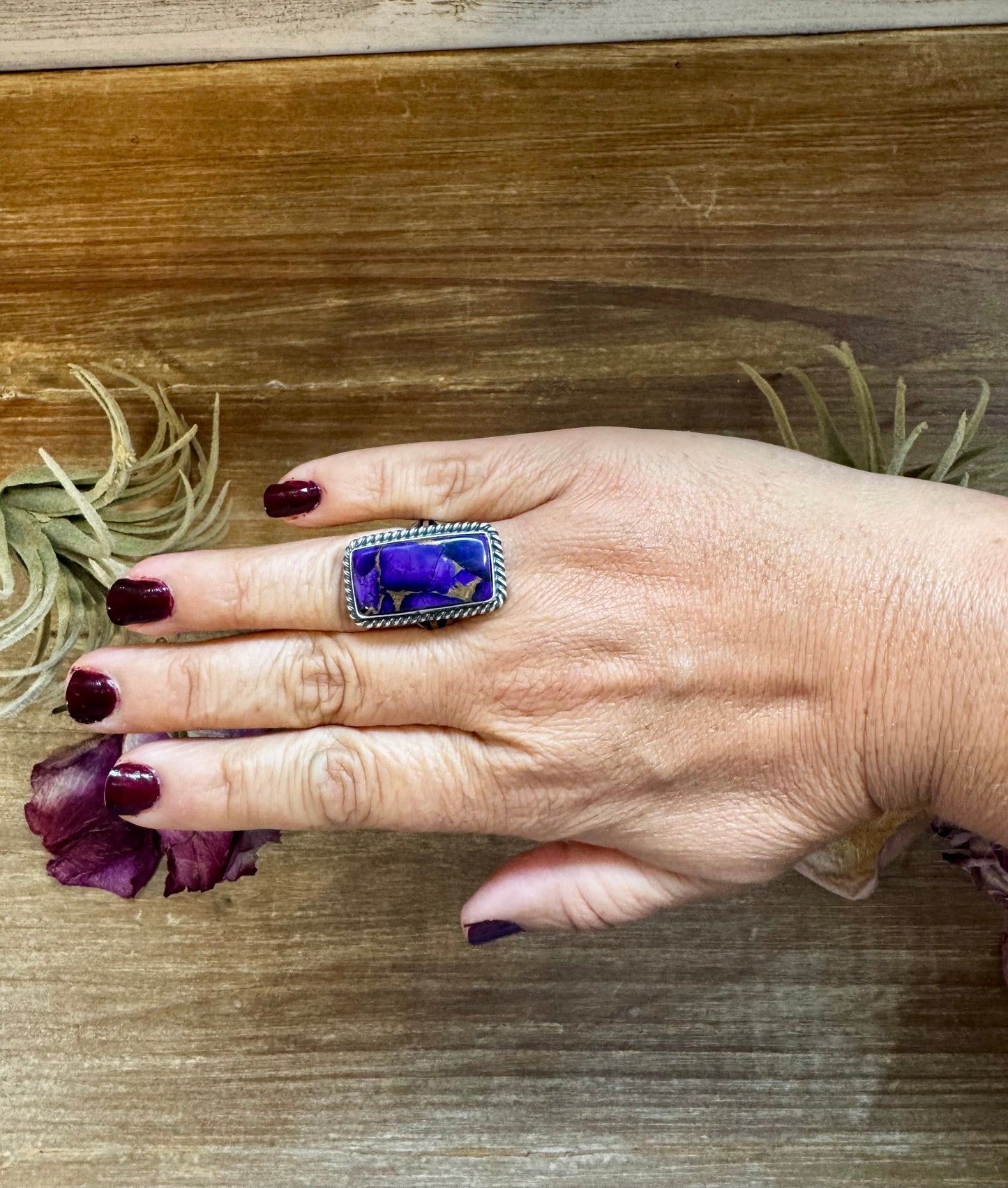 Purple Dahlia Ring – Sterling Silver – Native Made by M. Spencer – Size 8 The Bijoux FAB Jewelry