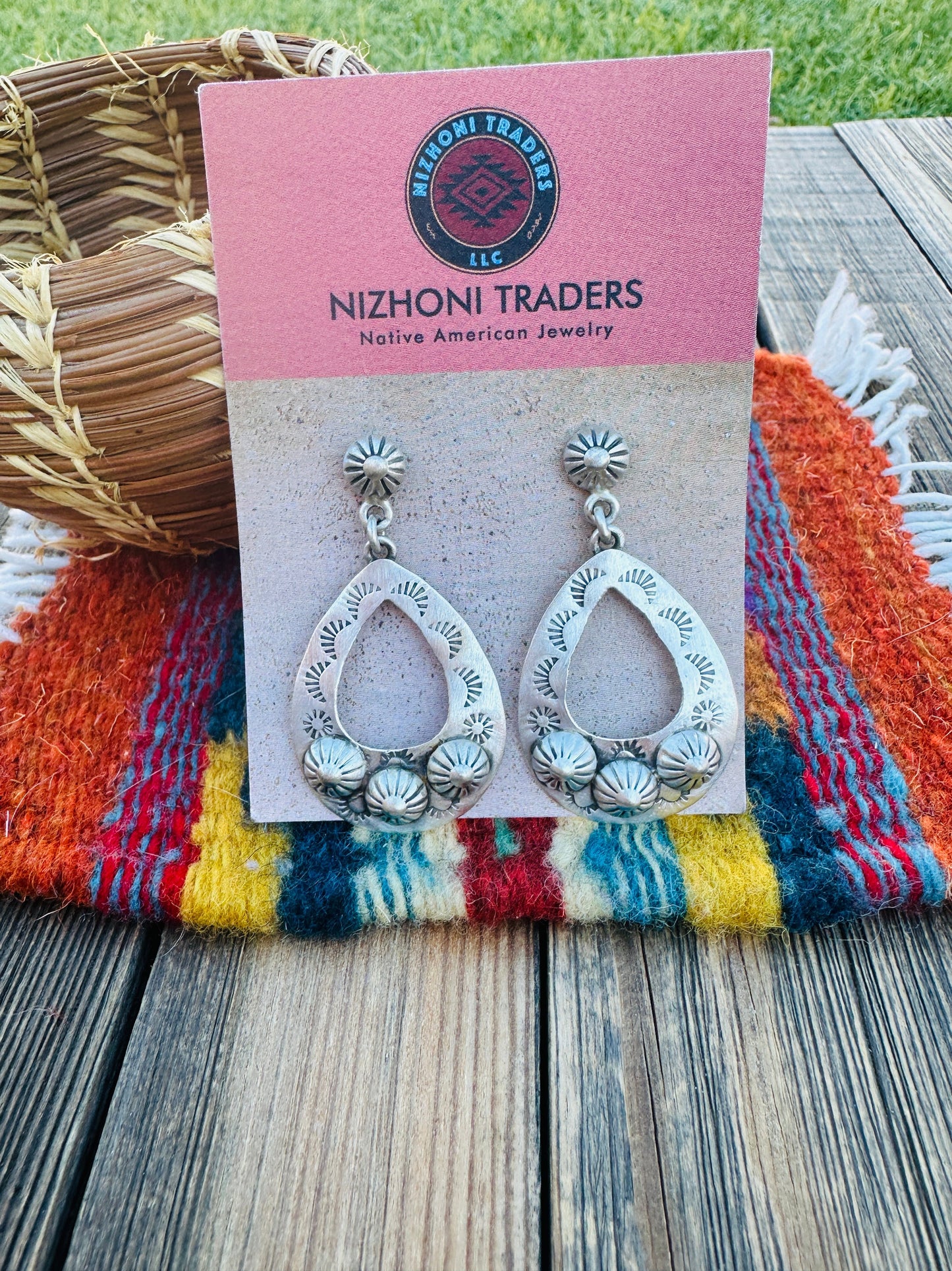 Handcrafted Sterling Silver Concho Dangle Earrings Nizhoni Traders LLC