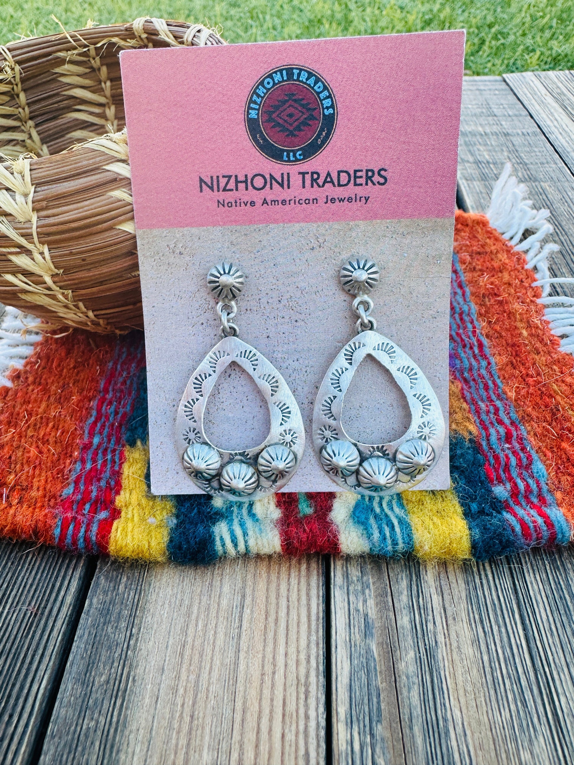 Handcrafted Sterling Silver Concho Dangle Earrings Nizhoni Traders LLC