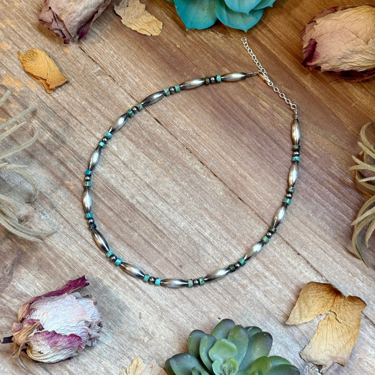 Blue-Green Turquoise Heishi & Sterling Silver Torpedo Choker The Bijoux FAB Jewelry