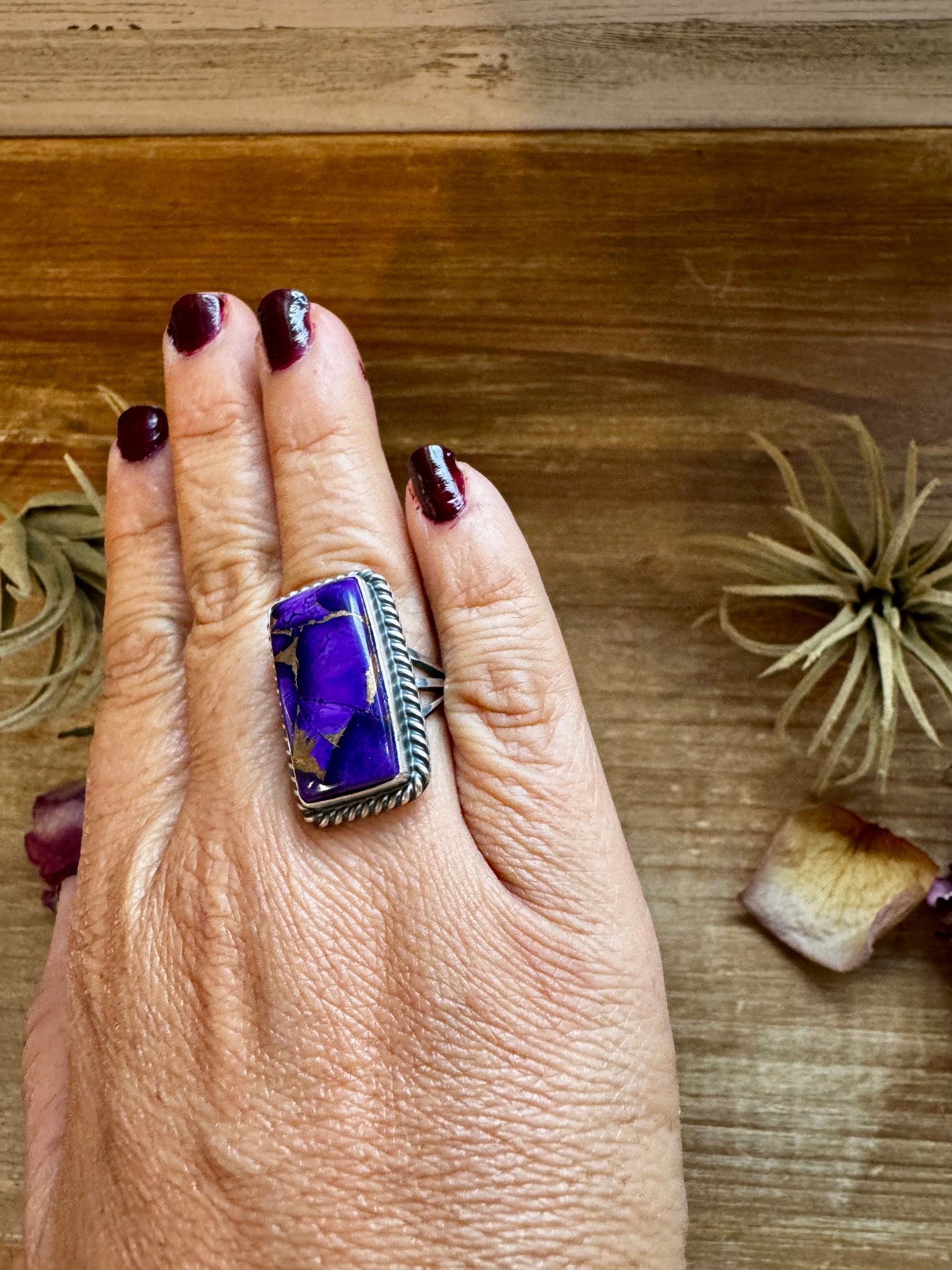 Purple Dahlia Ring – Sterling Silver – Native Made by M. Spencer – Size 8 The Bijoux FAB Jewelry