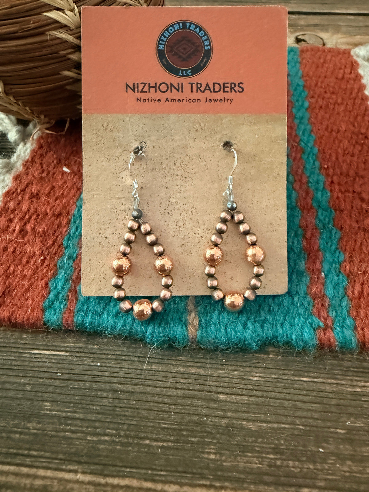 Handcrafted Copper Beaded Dangle Hoop Earrings Nizhoni Traders LLC