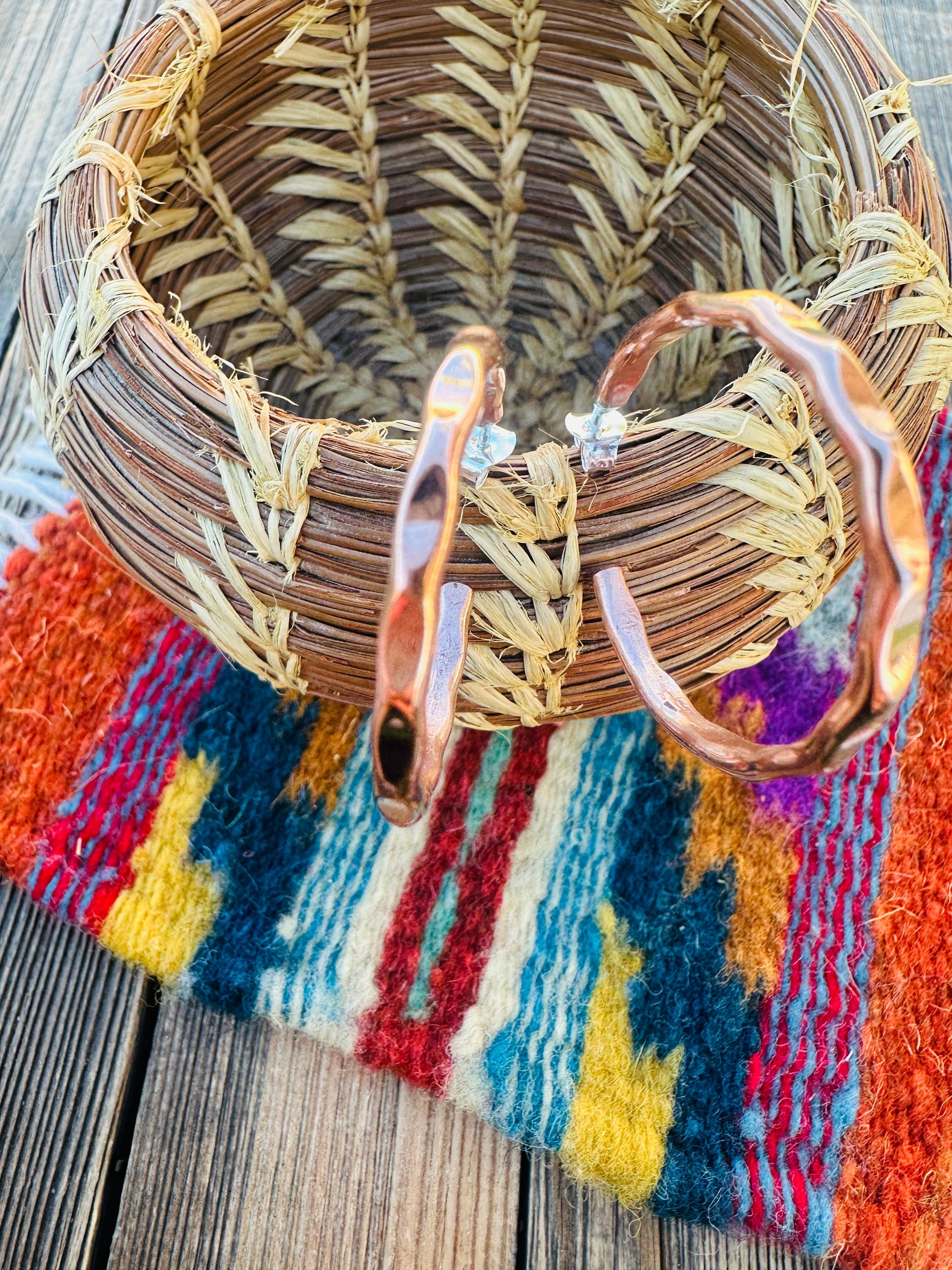 Handcrafted Hammered Copper Hoop Earrings Nizhoni Traders LLC