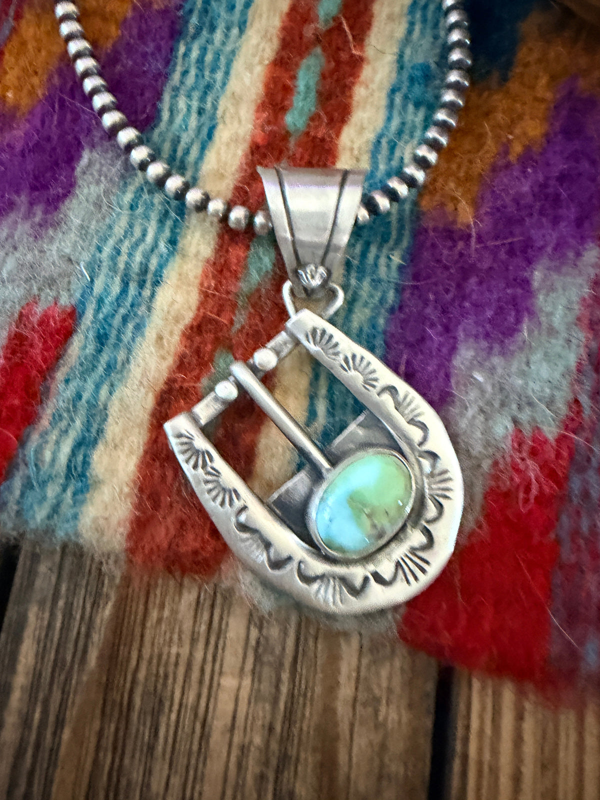 Handcrafted Sterling Silver & Turquoise Belt Buckle Pendant by Leroy James Nizhoni Traders LLC