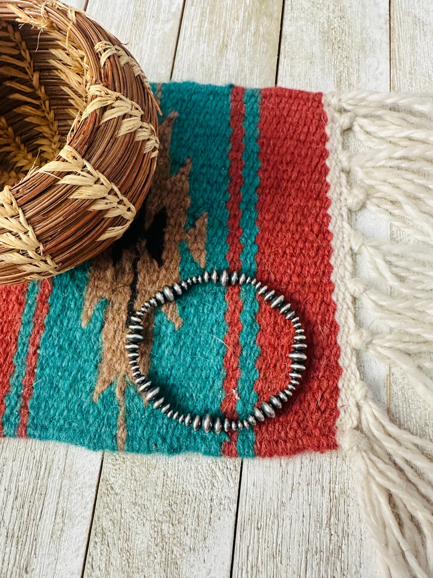 Handcrafted Sterling Silver Stretch Saucer Bead Bracelet Nizhoni Traders LLC