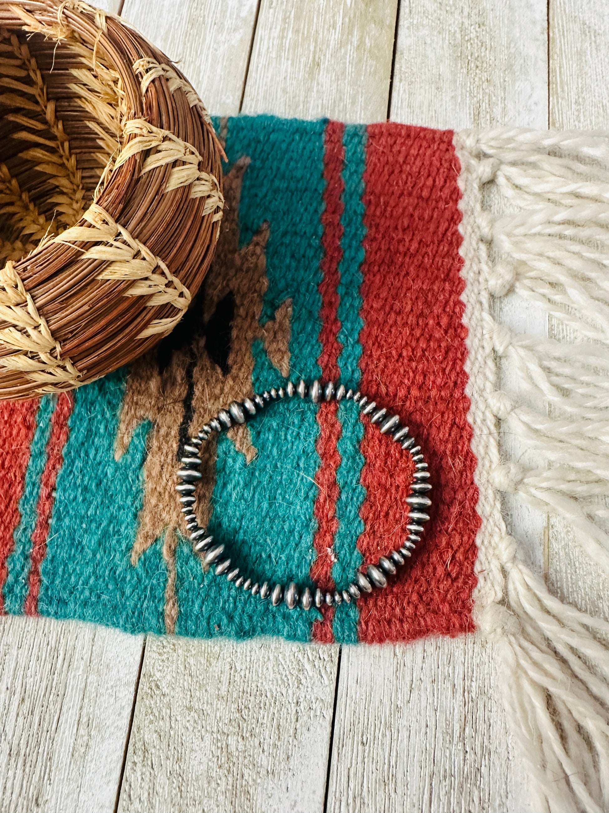 Handcrafted Sterling Silver Stretch Saucer Bead Bracelet Nizhoni Traders LLC