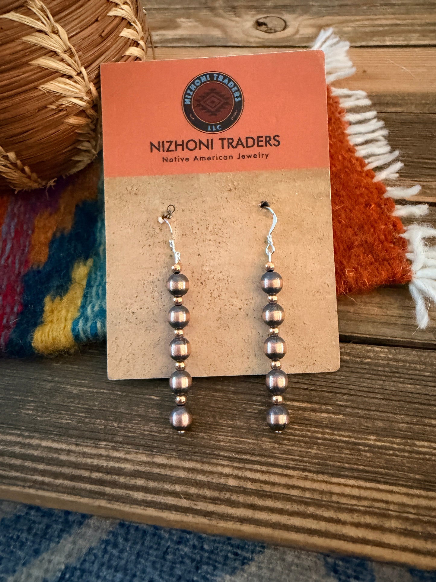 Handcrafted Copper Beaded Dangle Earrings Nizhoni Traders LLC