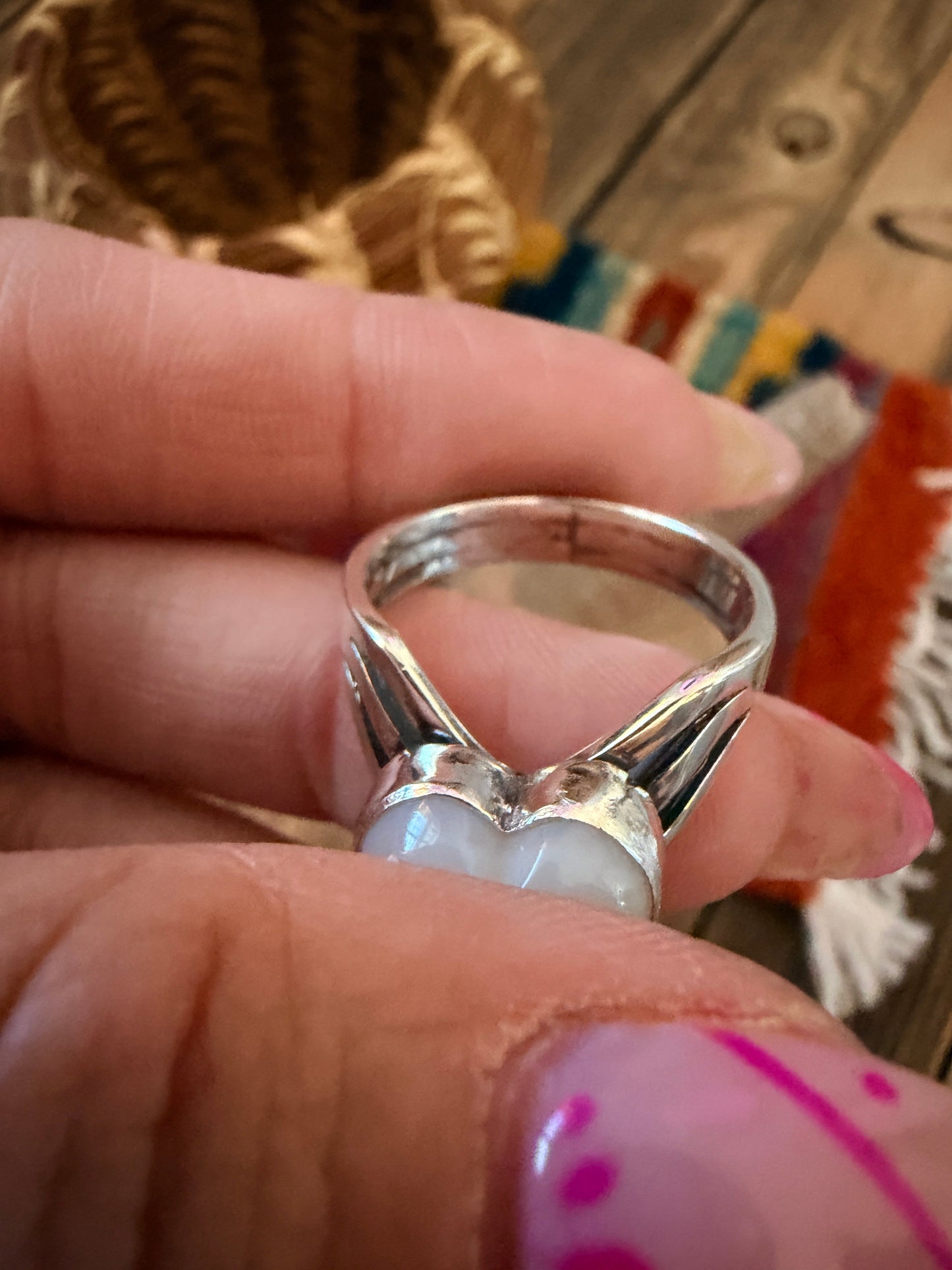 Handcrafted Mother of Pearl & Sterling Silver Heart Ring Nizhoni Traders LLC