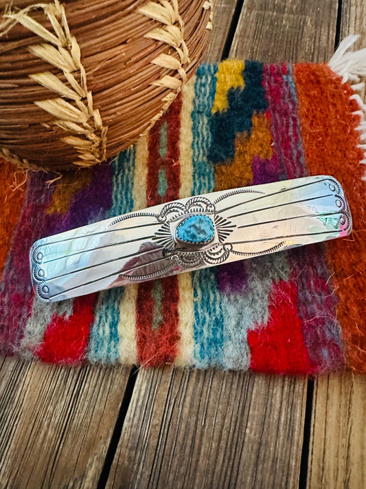 Handcrafted Turquoise & Sterling Silver Concho Hair Barrette Nizhoni Traders LLC