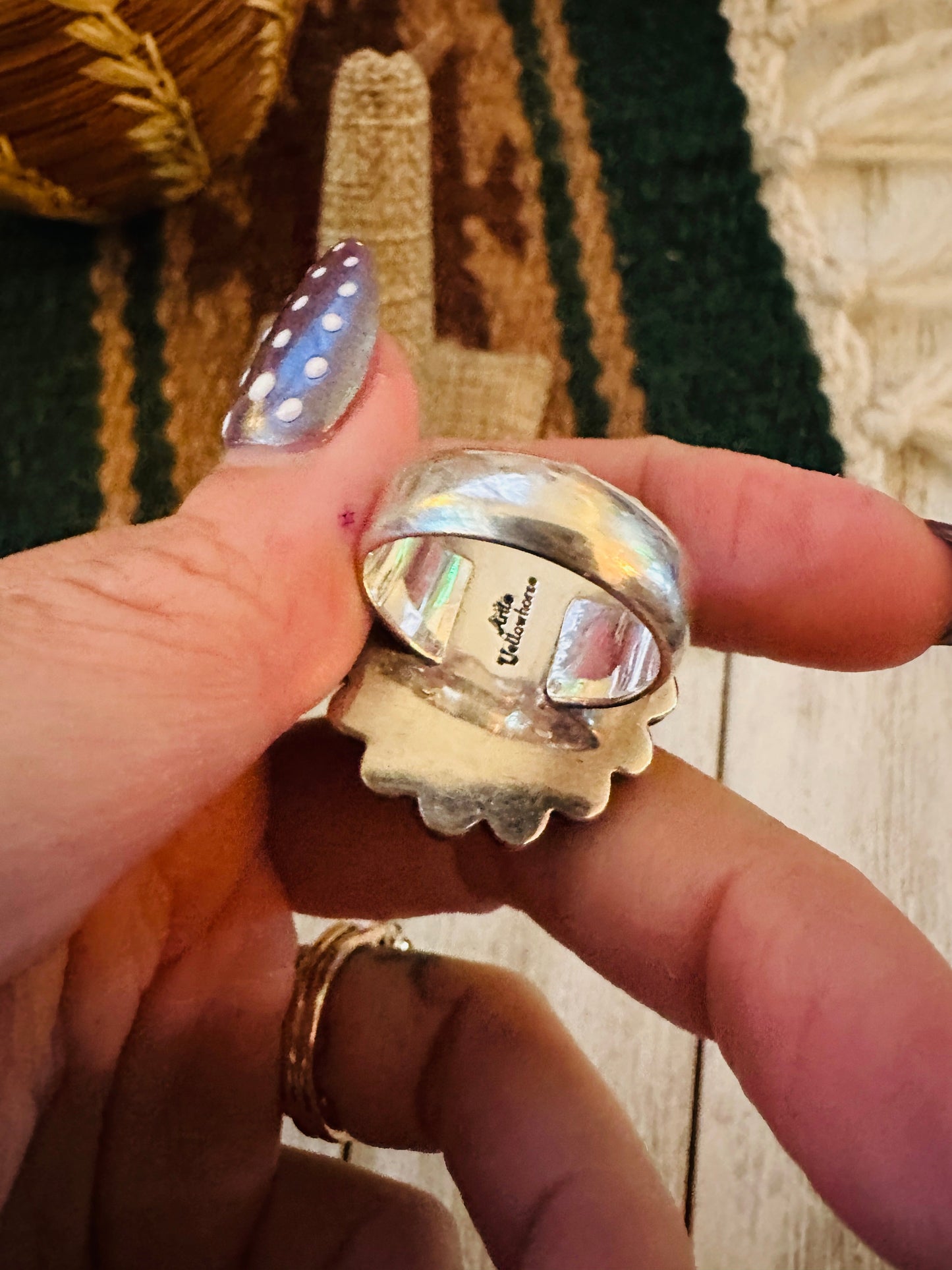 Old Pawn Handcrafted Turquoise & Sterling Silver Ring Size 6.75 Nizhoni Traders LLC