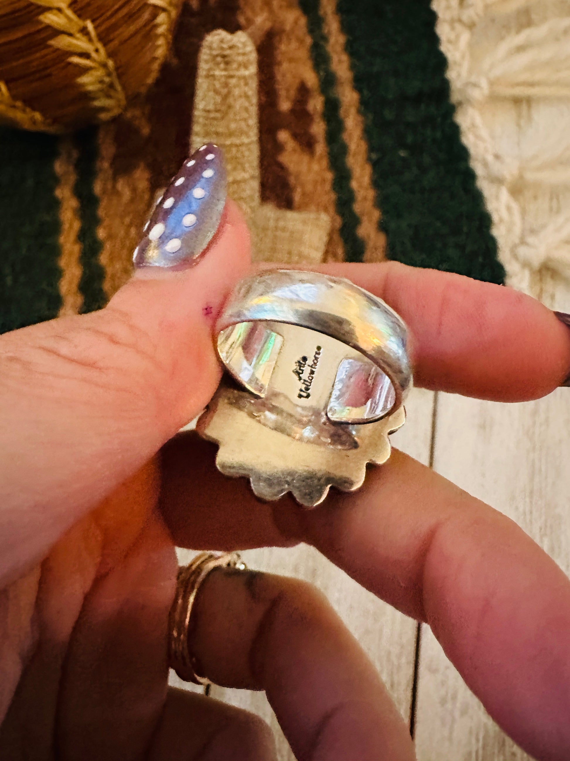 Old Pawn Handcrafted Turquoise & Sterling Silver Ring Size 6.75 Nizhoni Traders LLC