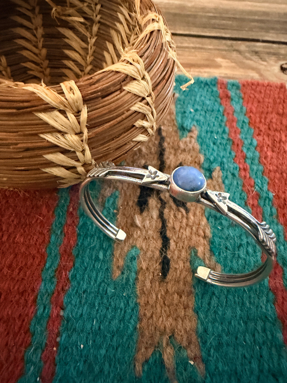 Handcrafted Sterling Silver & Lapis Arrow Cuff Bracelet Nizhoni Traders LLC