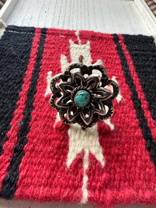 Gorgeous Handcrafted Turquoise And Sterling Silver Adjustable Flower Ring Signed K Billah Nizhoni Traders LLC
