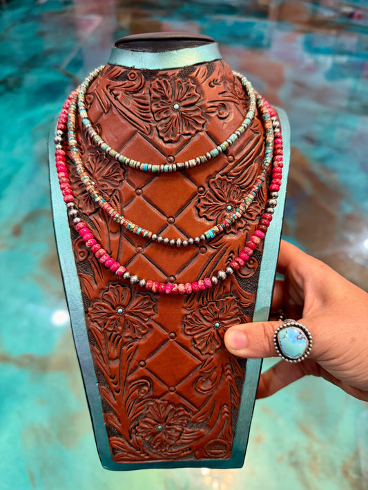 Turquoise & Pink Dahlia Necklace Stack (3-Piece Set The Bijoux FAB Jewelry
