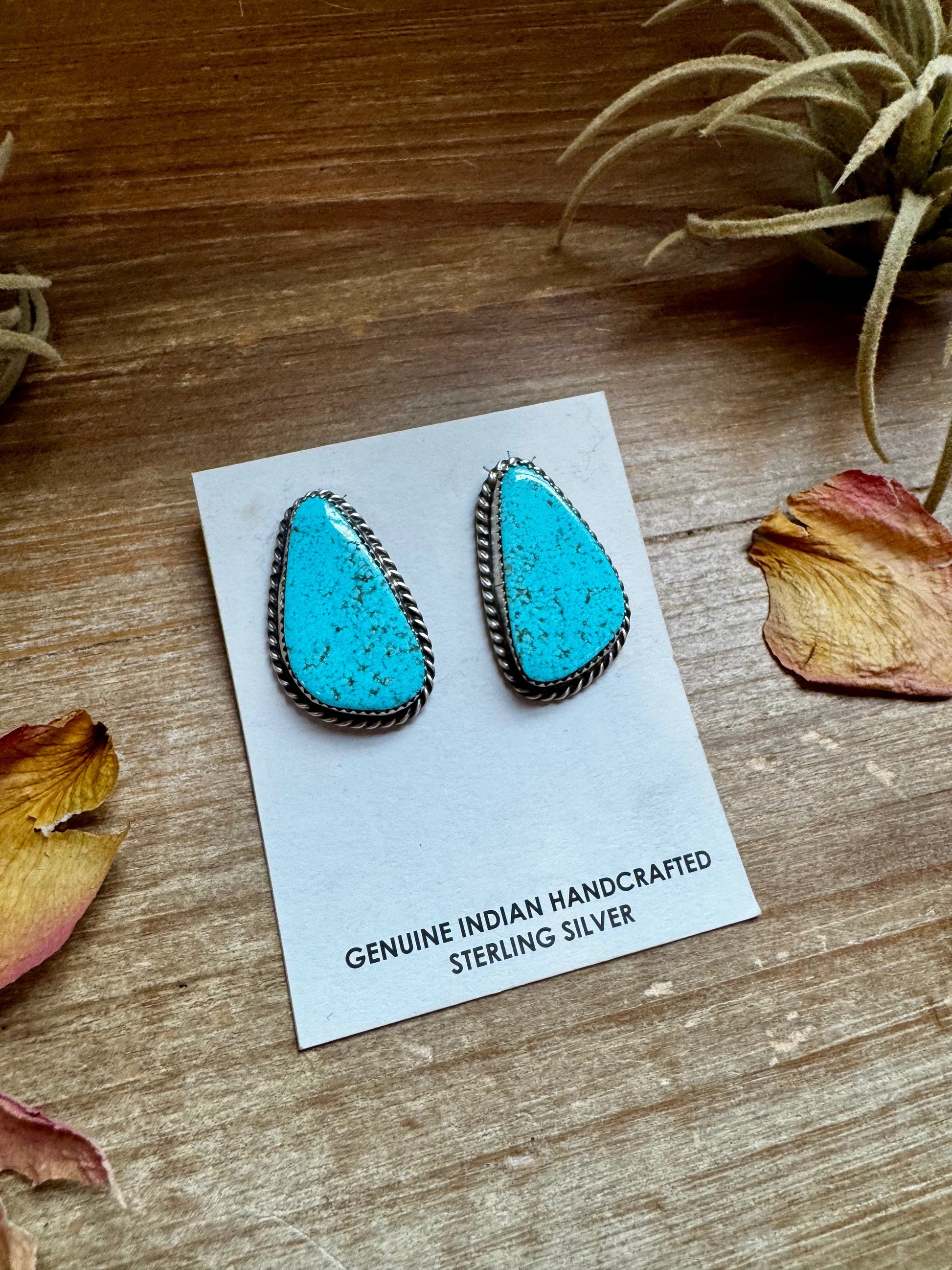 Kingman Turquoise Stud Earrings – 1.5 Inch Navajo Handmade by Donovan Nez The Bijoux FAB Jewelry